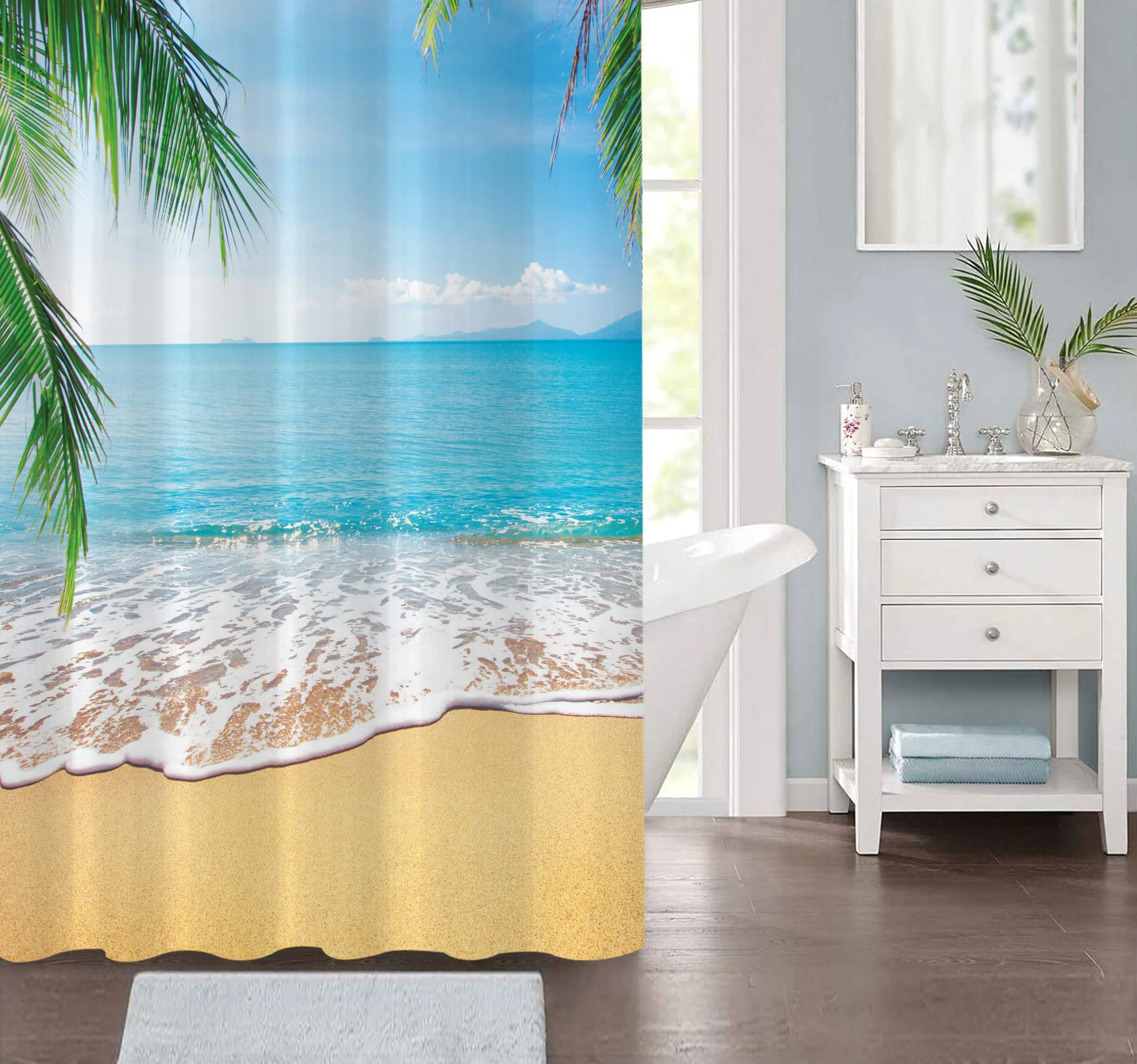 Easy-to-Use spring Home Tropical Summer Beach Fabric Shower Curtain Top-Quality
