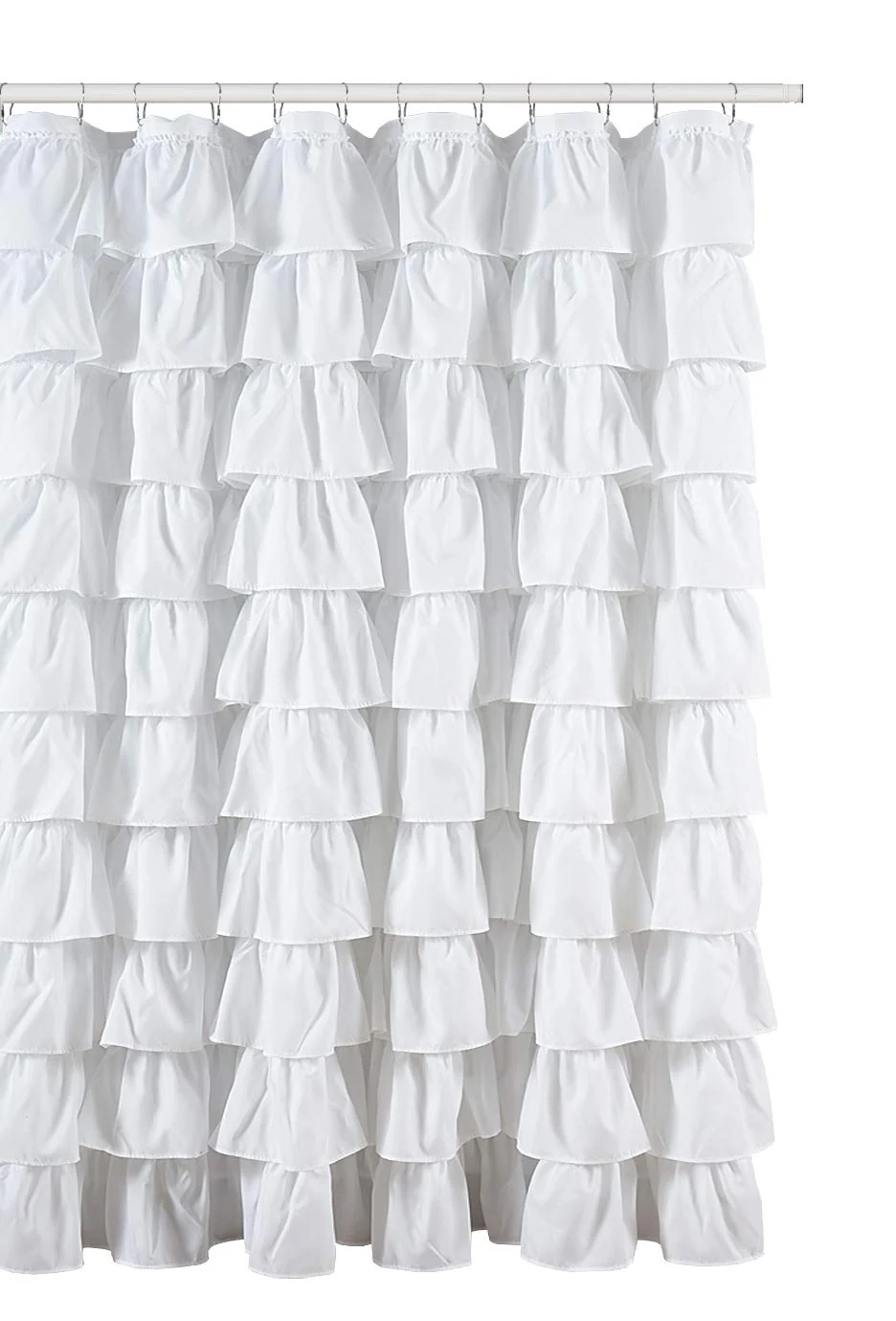 Trendy Ruffled White Fabric Shower Curtain Contemporary