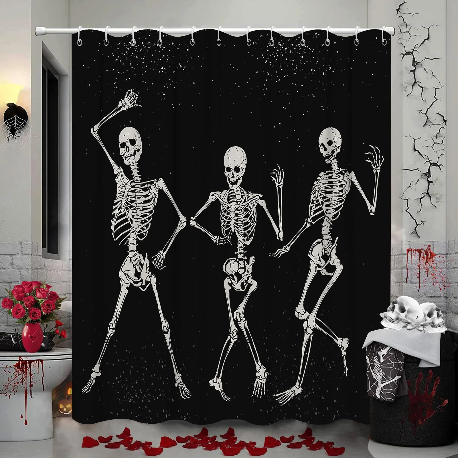 Authentic Skull Black White Shower Curtain Happy Halloween Skulls Skeleton Spanish Shower Curtain for Day of The Dead All Saints Day Waterproof Fabric Bathroom… High-Grade