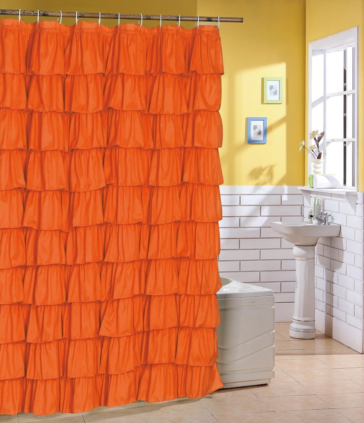 Effective Spring Design Flamenco Ruffle Shower Curtain Orange Easy-to-Use