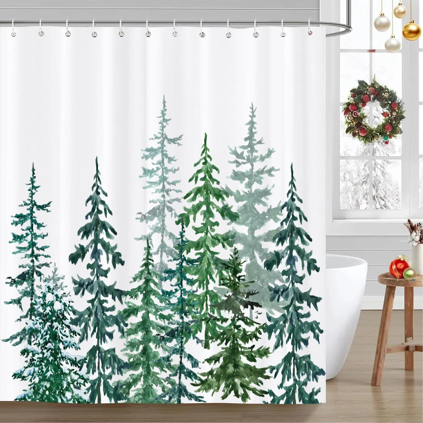 Optimized JOOCAR Christmas Shower Curtain Green Tree White Snow Landscape Waterproof Fabric Shower Curtains for Bathroom Farmhouse Rustic Modern Bath Curtain… Fine Crafted