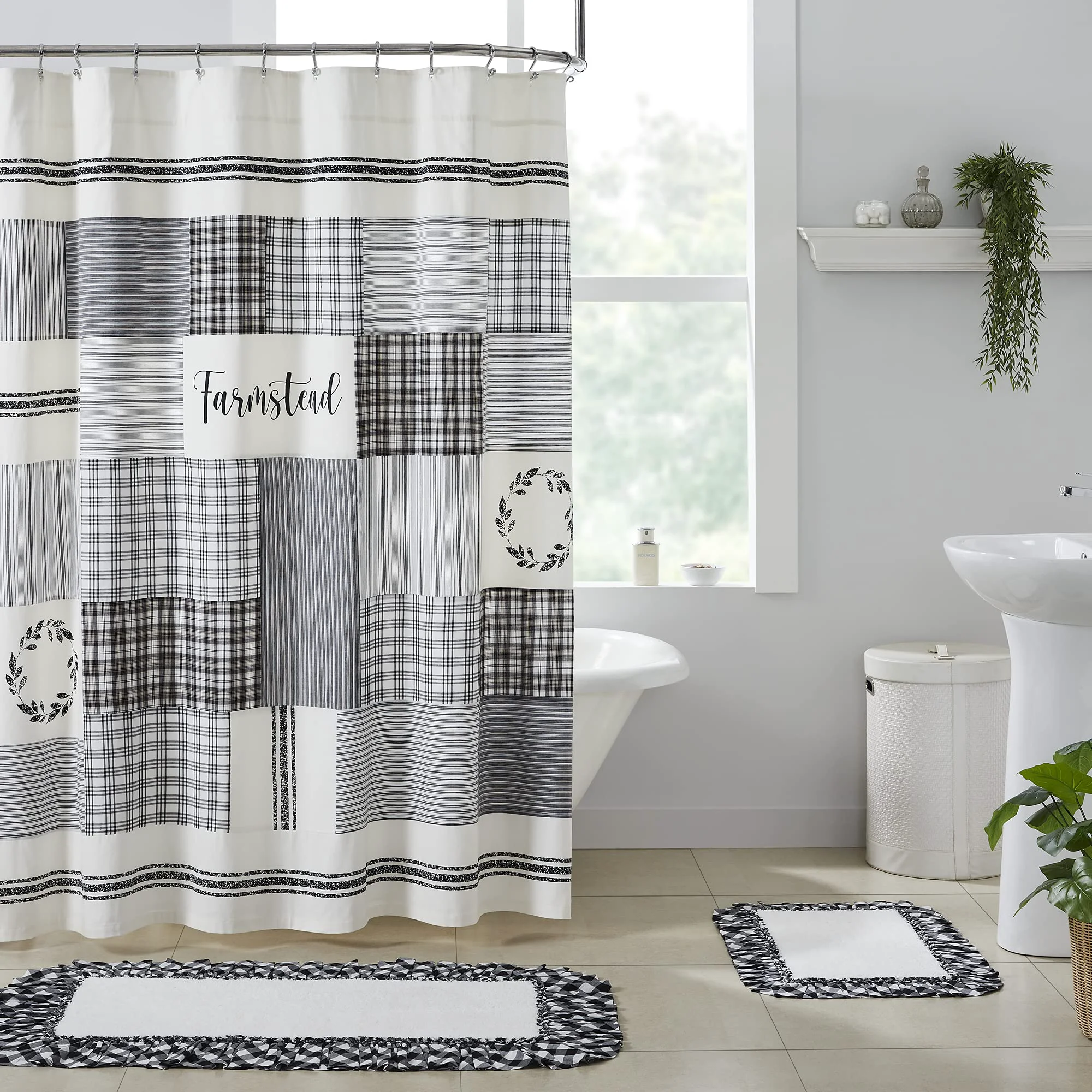 Original Design VHC Brands Sawyer Mill™ Stenciled Patchwork Shower Curtain Black 72x72 High-Grade