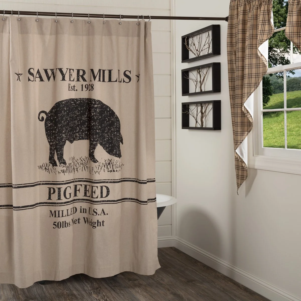 Quality VHC Brands Sawyer Mill Pig Shower Curtain Black 72x72 Verified