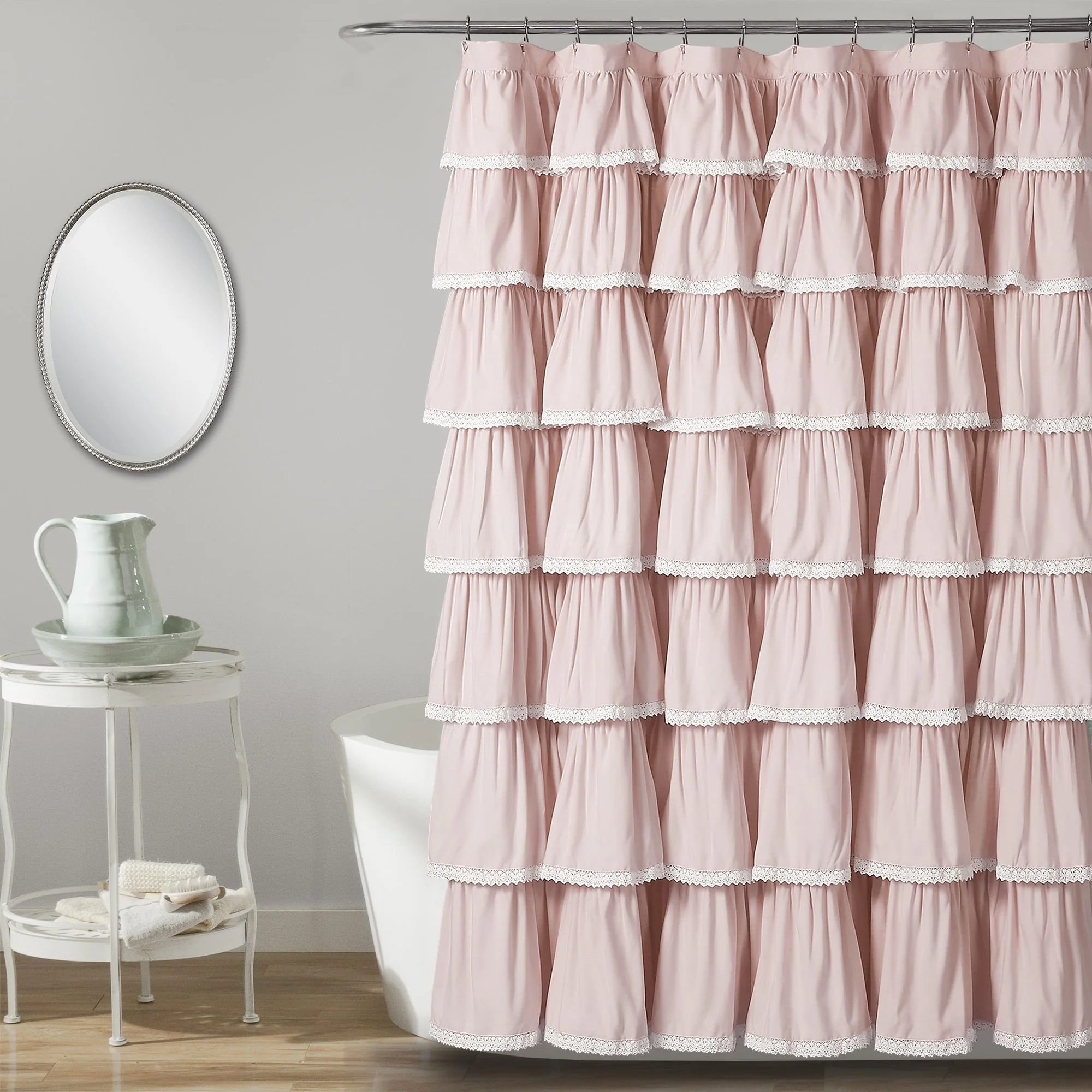Traditional Lush Decor 1 Lace Ruffle Shower Curtain 72 x 72 Blush 72 W x 72 L Selected