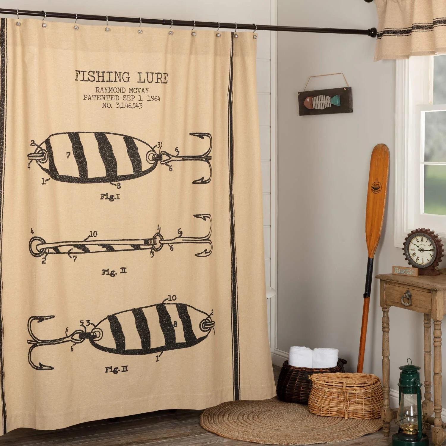 Fashionable Pine Valley Quilts Fishing Lure Rustic Cabin Shower Curtain 72x72 Natural