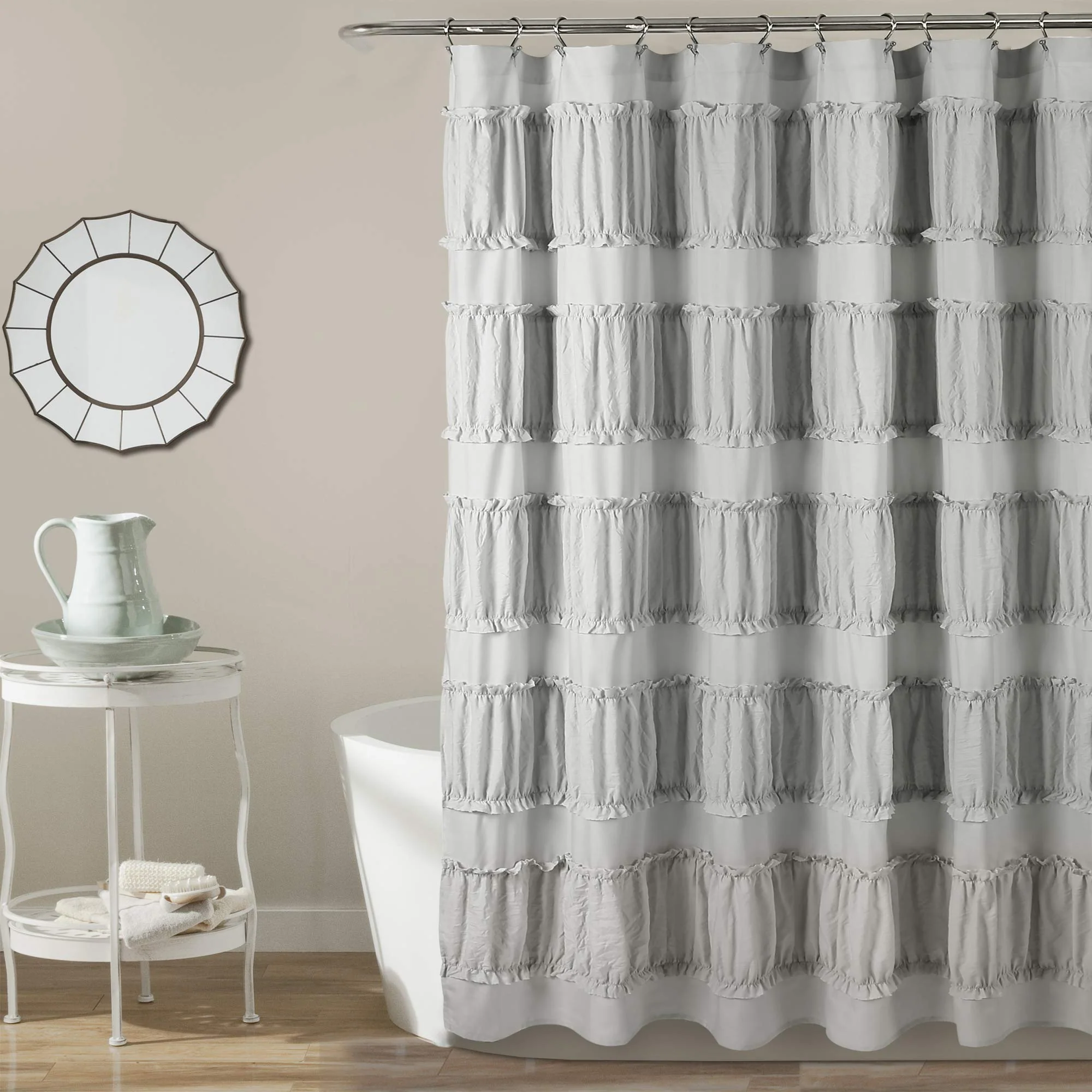 Crafted Lush Decor Nova Ruffle Shower Curtain 72 x 72 Gray Green