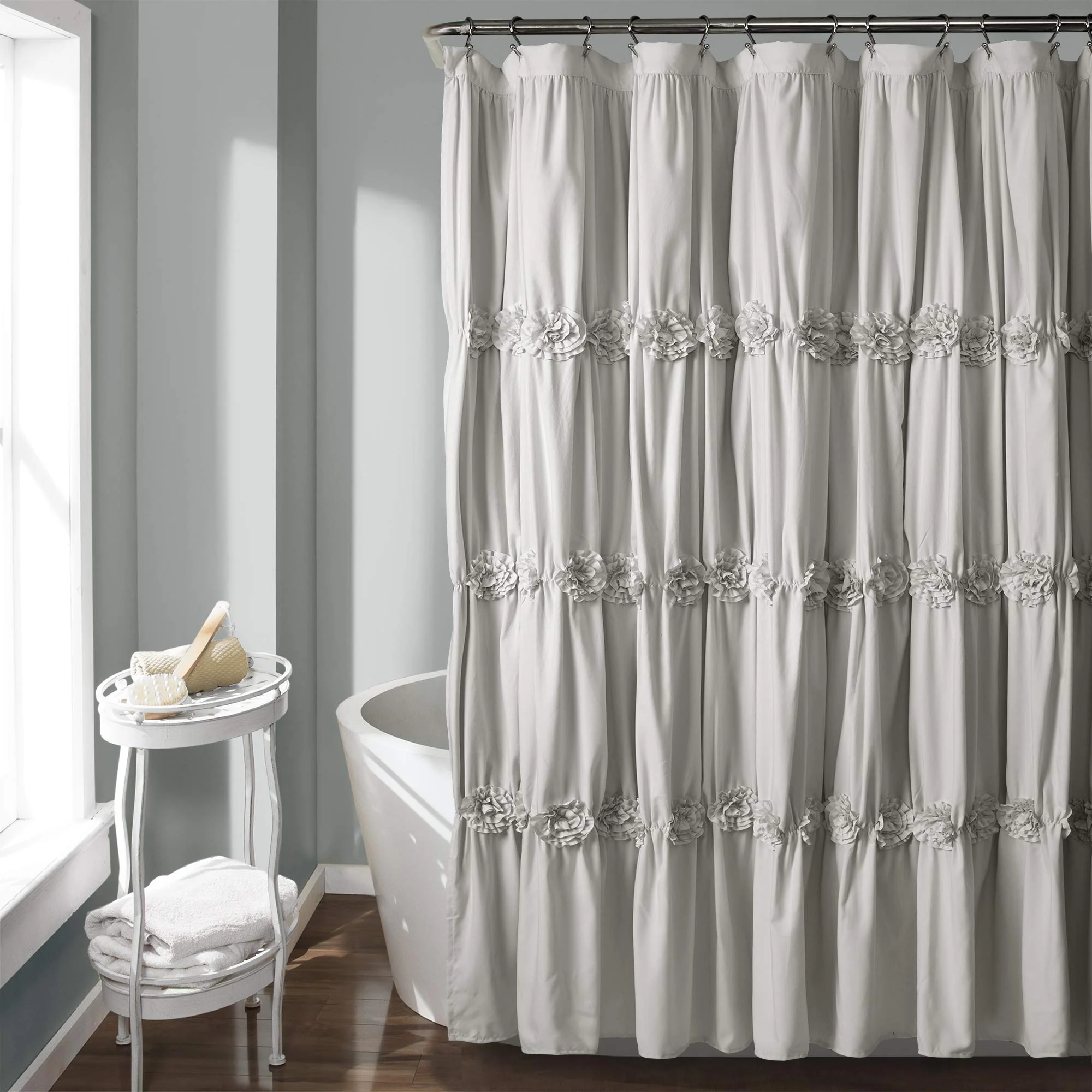 Trusted Lush Decor Darla Ruched Floral Bathroom Shower Curtain 72 x 72 Light Gray Official