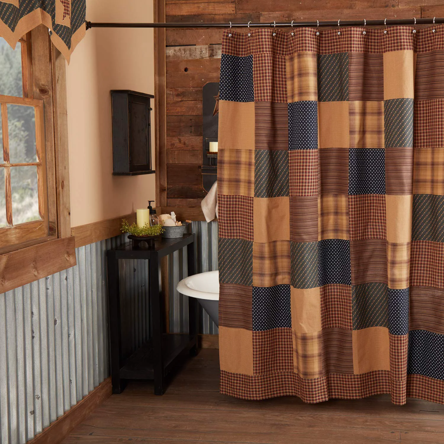 Prestigious VHC Brands Patriotic Patch Square Bath Decor Shower Curtain Red 72x72 Stylish