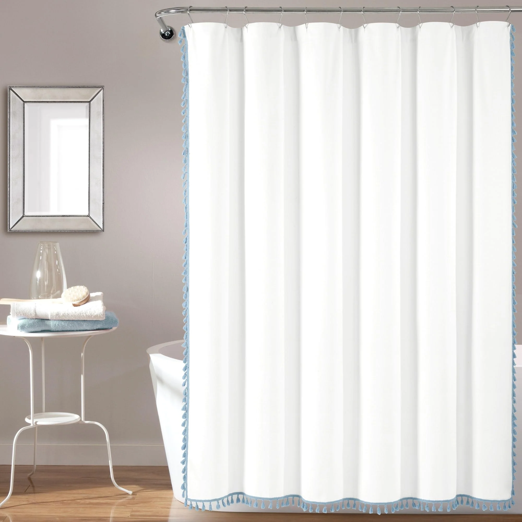 Casual Lush Decor Boho Melora Tassel Yarn Dyed Eco-Friendly Recycled Cotton Shower Curtain 72 x 72 Blue Unique