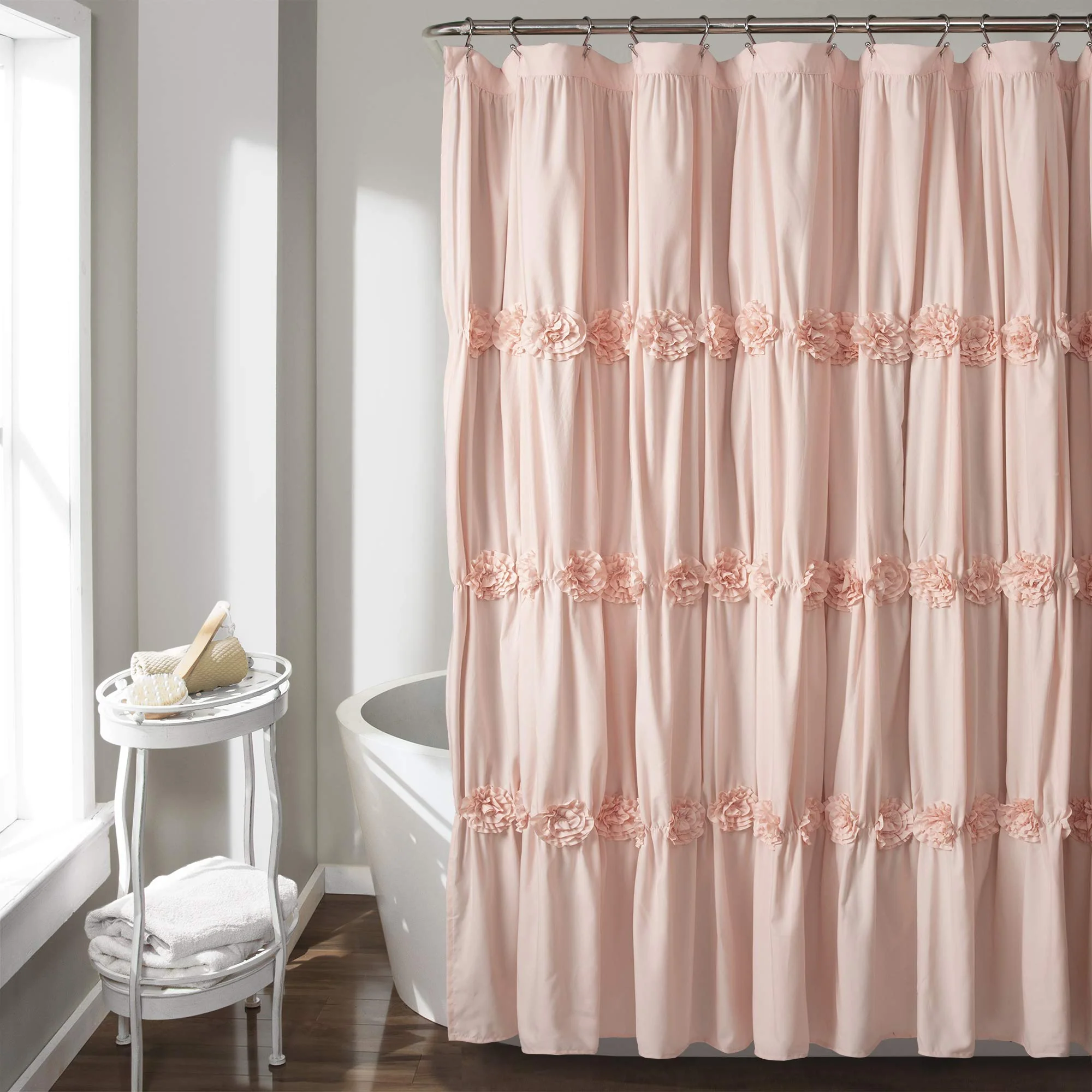 Exceptional Lush Decor Darla Ruched Floral Bathroom Shower Curtain 72 x 72 Blush First-Class