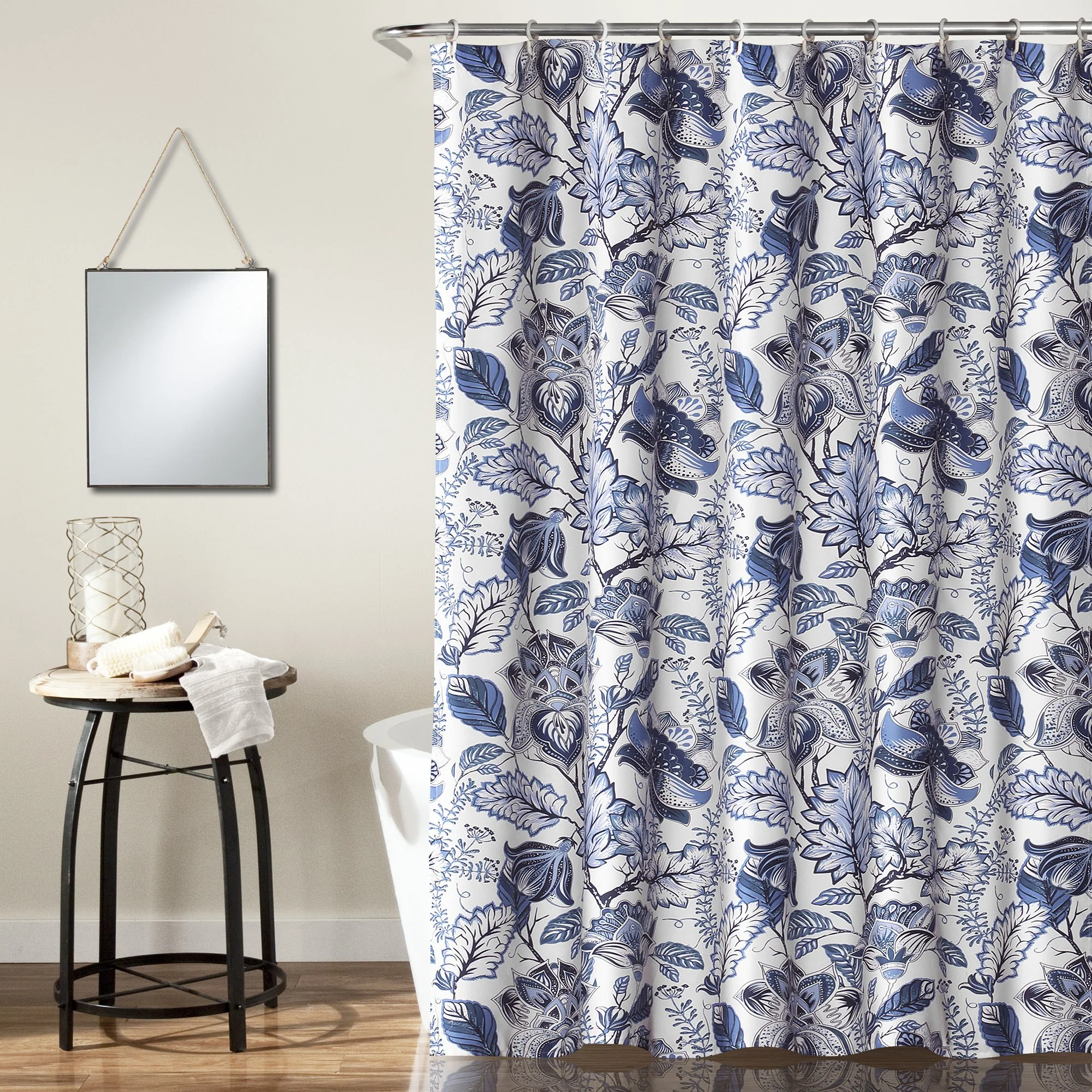Top-Quality Lush Decor Blue Cynthia Jacobean Shower Curtain-Fabric Floral Print Design 72 x 72 Functional