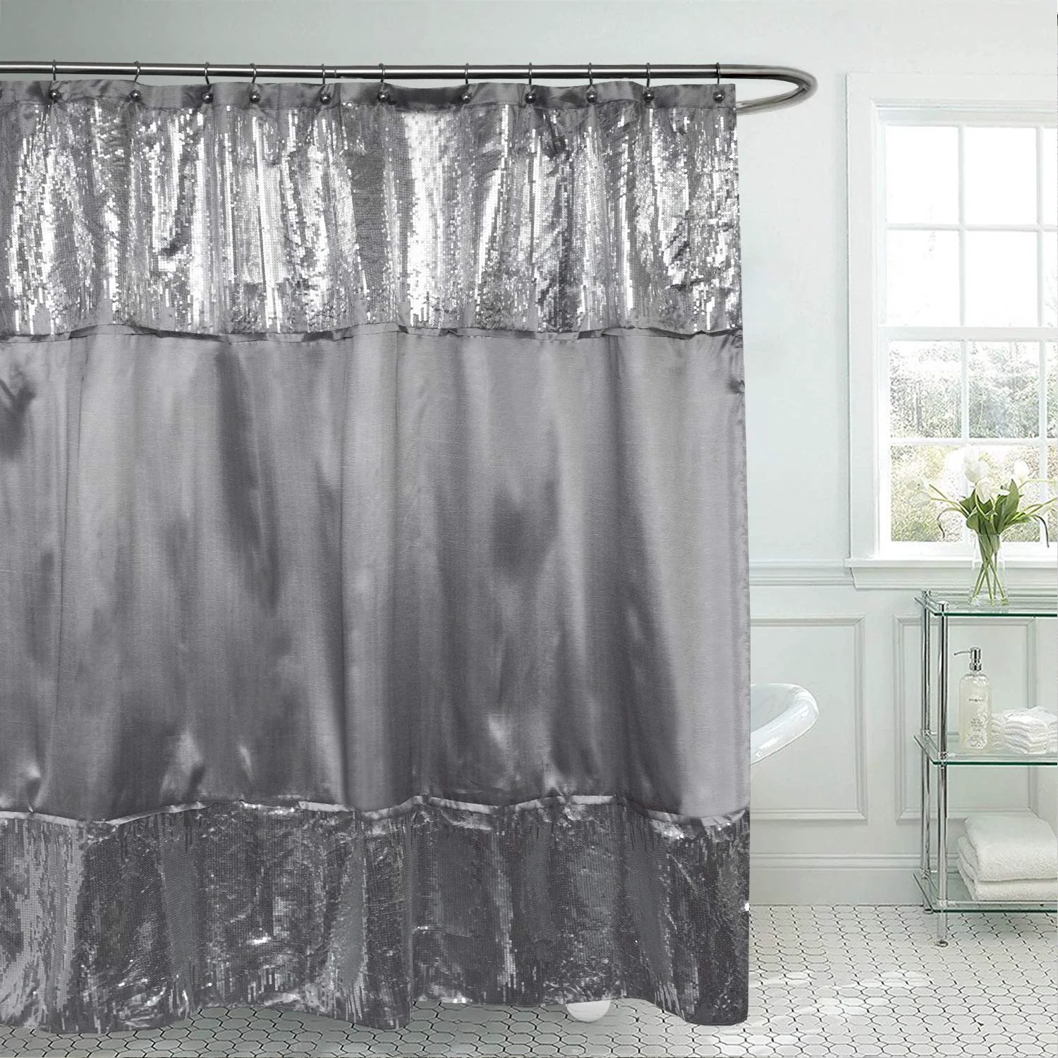 Efficient Sweet Home Collection Glamour Sequins Shower Curtain 72 x 72 Unique