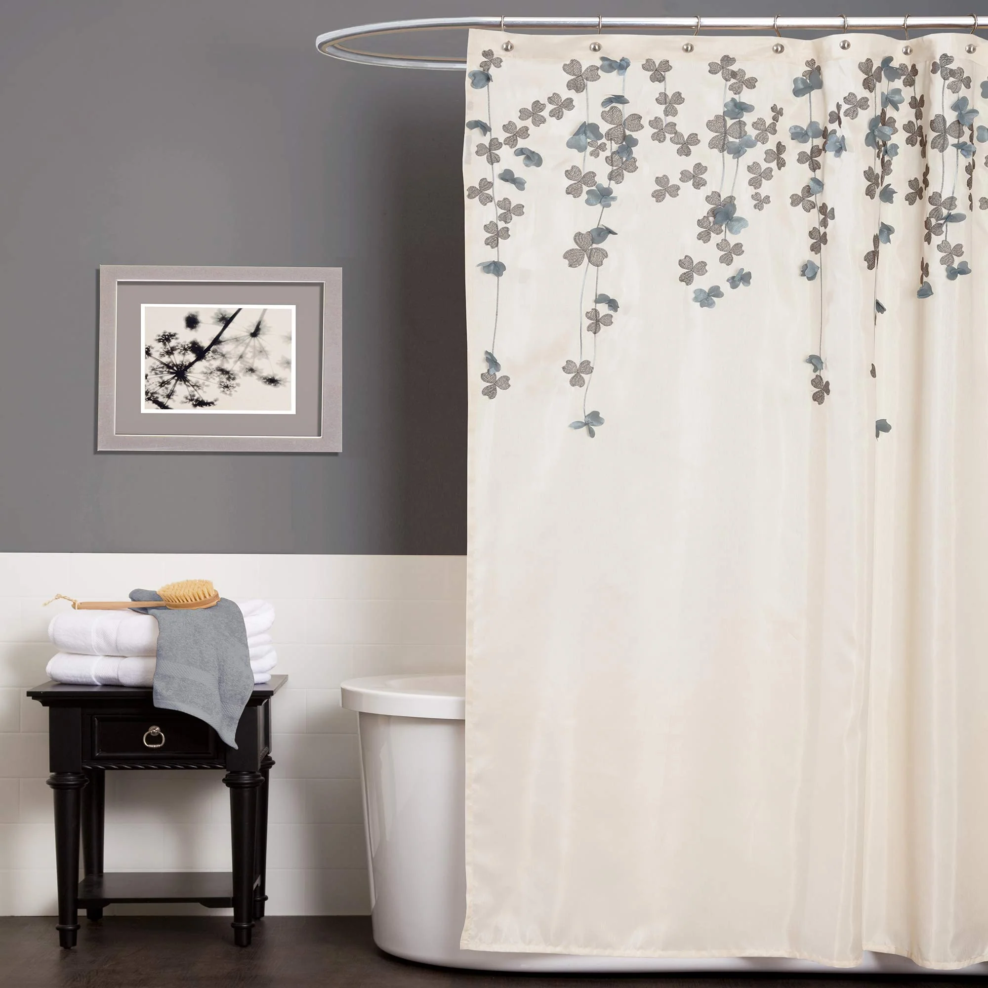 Luxury Lush Decor Flower Drops Shower Curtain Single 72 W x 72 L Ivory Blue - Fabric Shower Curtains for Bathroom - Floral Bathroom Curtain -Bathroom… Pure