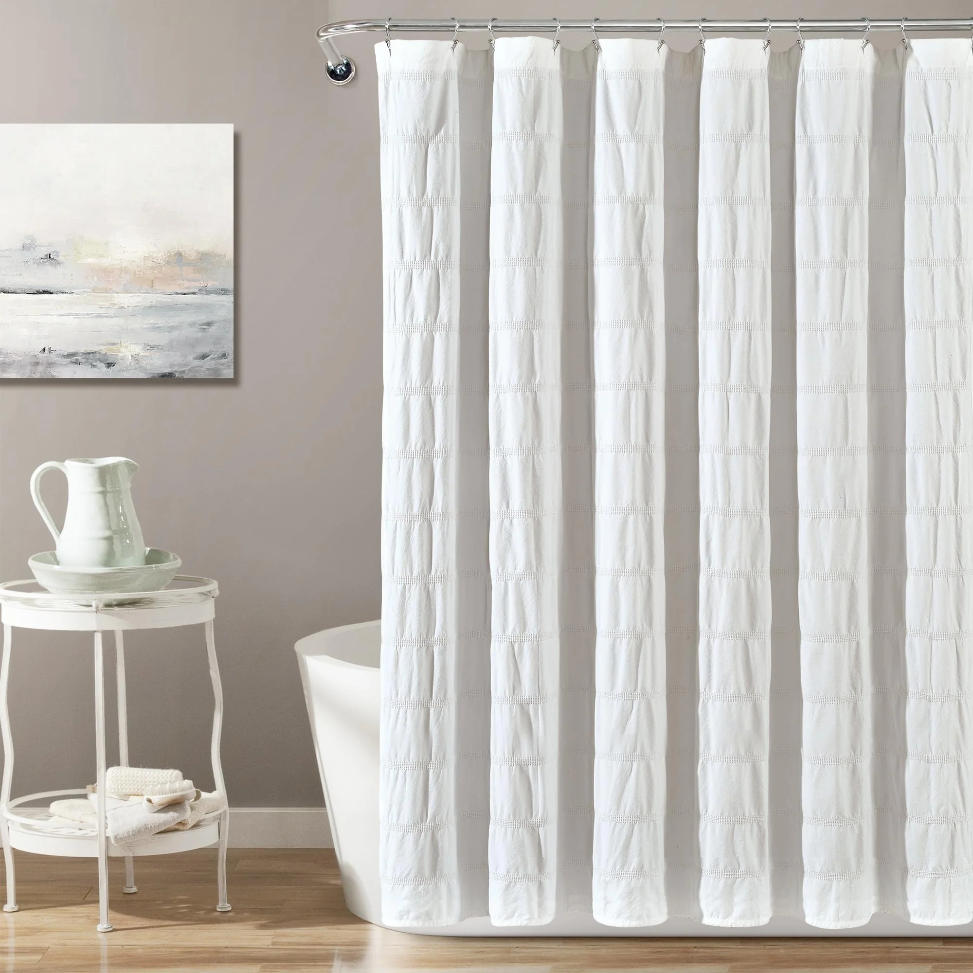 Carefully Designed Lush Decor White Waffle Stripe Woven Cotton Shower Curtain Bathroom Accessories 72 x 72 Top-Quality