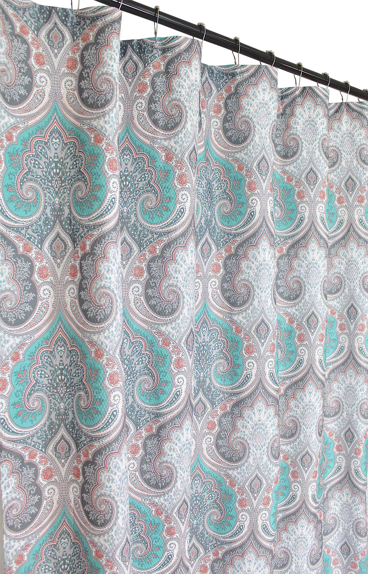 Relaxed Boho Floral Damask Fabric Shower Curtain for Bathroom Teal Pink Grey Responsible