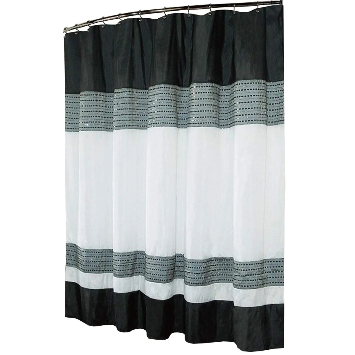 Artisan Kashi Home Shower Curtain Ibiza Fabric Luxury Shower Tub Curtain 70x72 Modern Black White Gray Block Design with Chic Sparkling Sequin Stripes… Proven