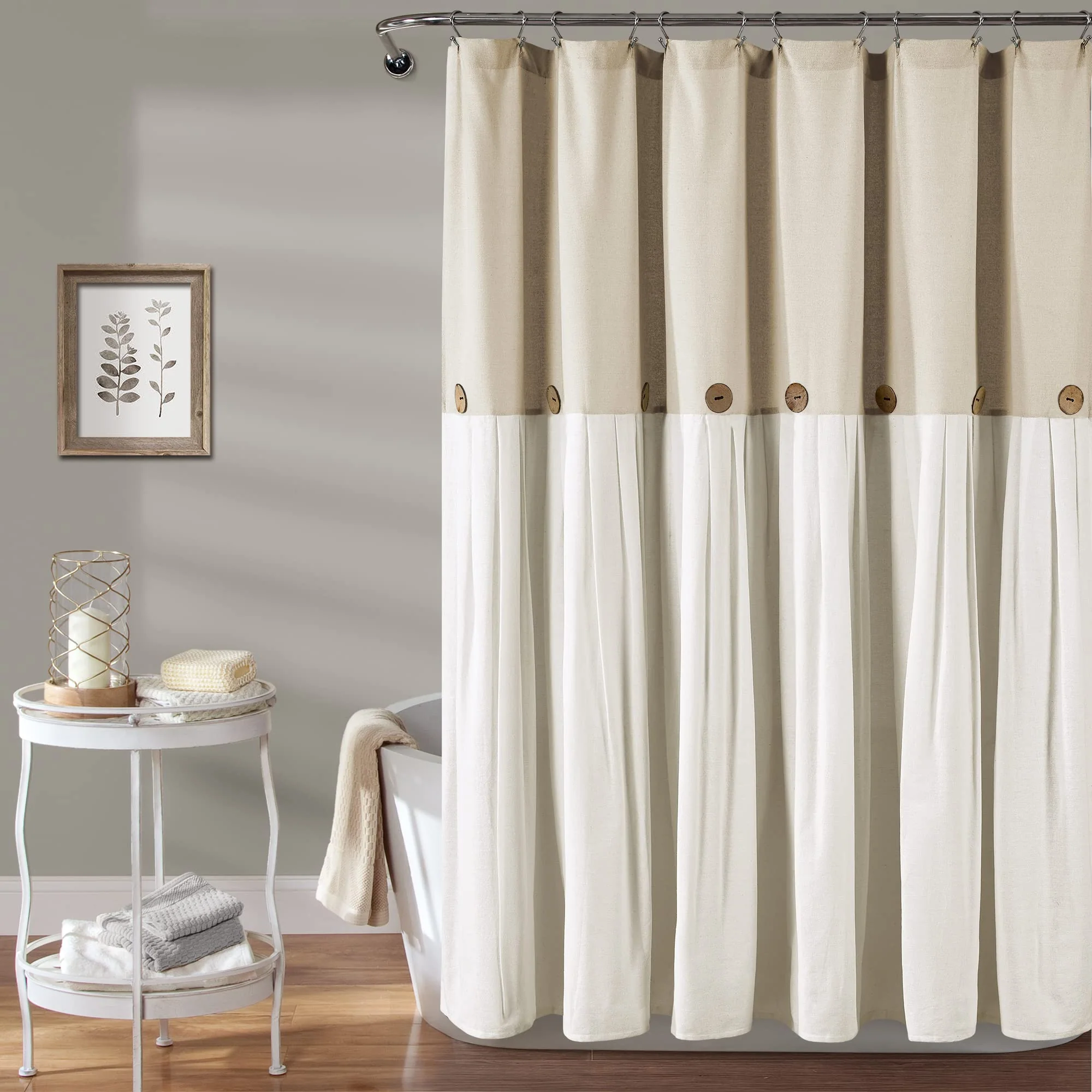 High-Quality Lush Decor Linen Button Shower Curtain 72 W x 72 L Linen - Neural Shower Curtain Fabric - Bathroom Curtain - Farmhouse Bathroom Decor Fashionable