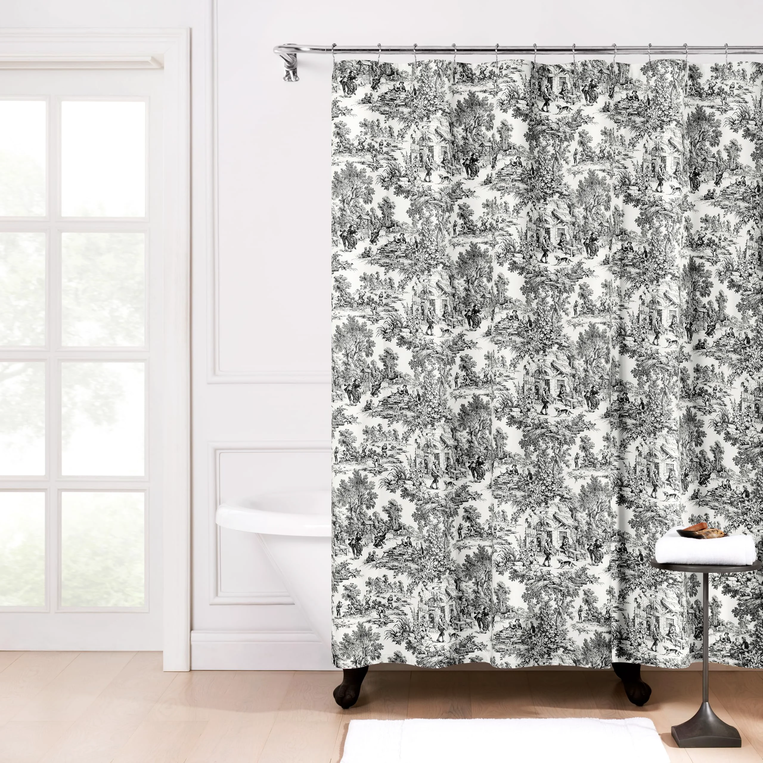 Contemporary Victoria Park Toile Bathroom Shower Curtain Black Durable