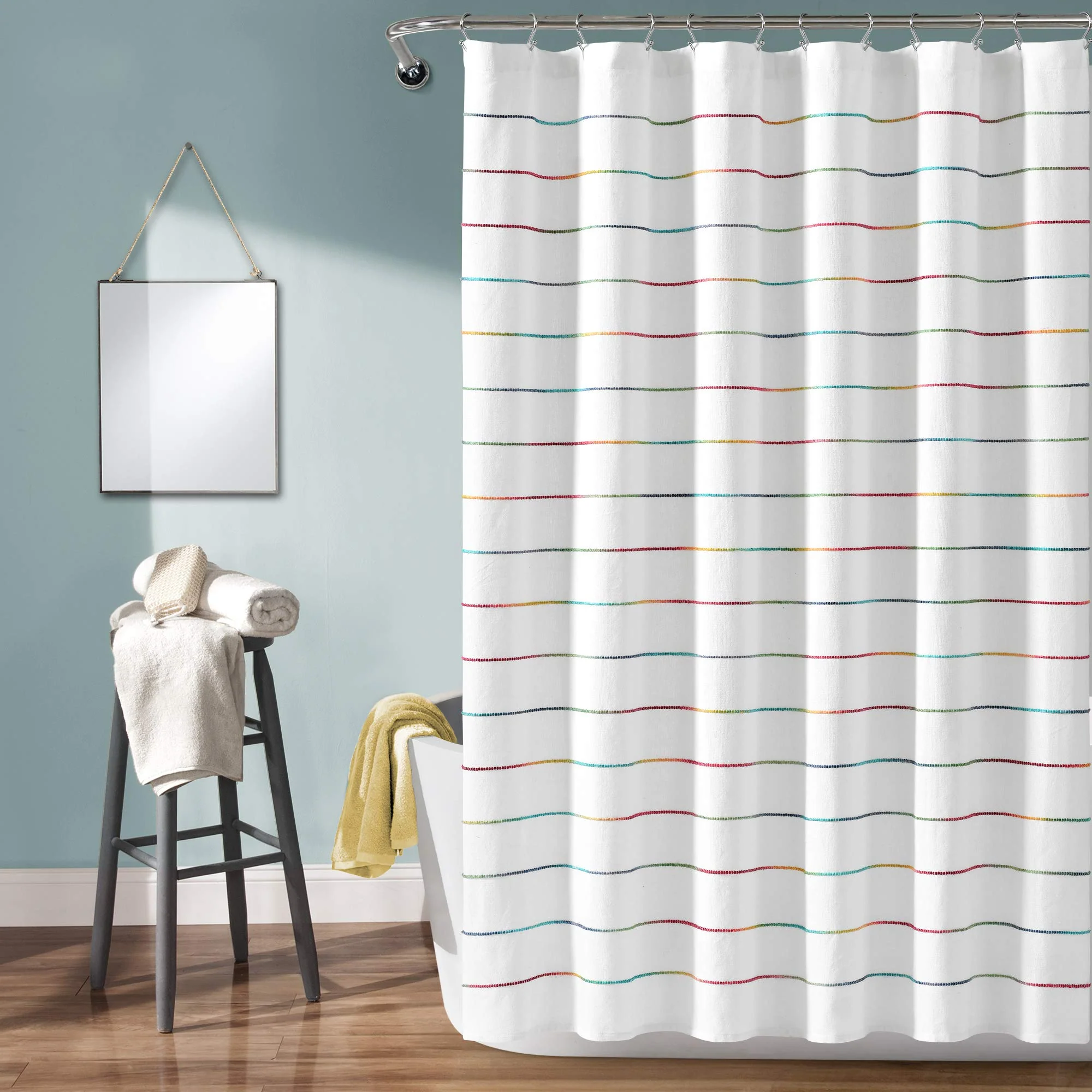 Healthy Lush Decor Ombre Stripe Yarn Dyed Cotton Shower Curtain 72 W x 72 L Rainbow - Fabric Shower Curtains - Striped Bathroom Curtain - Farmhouse… Durable