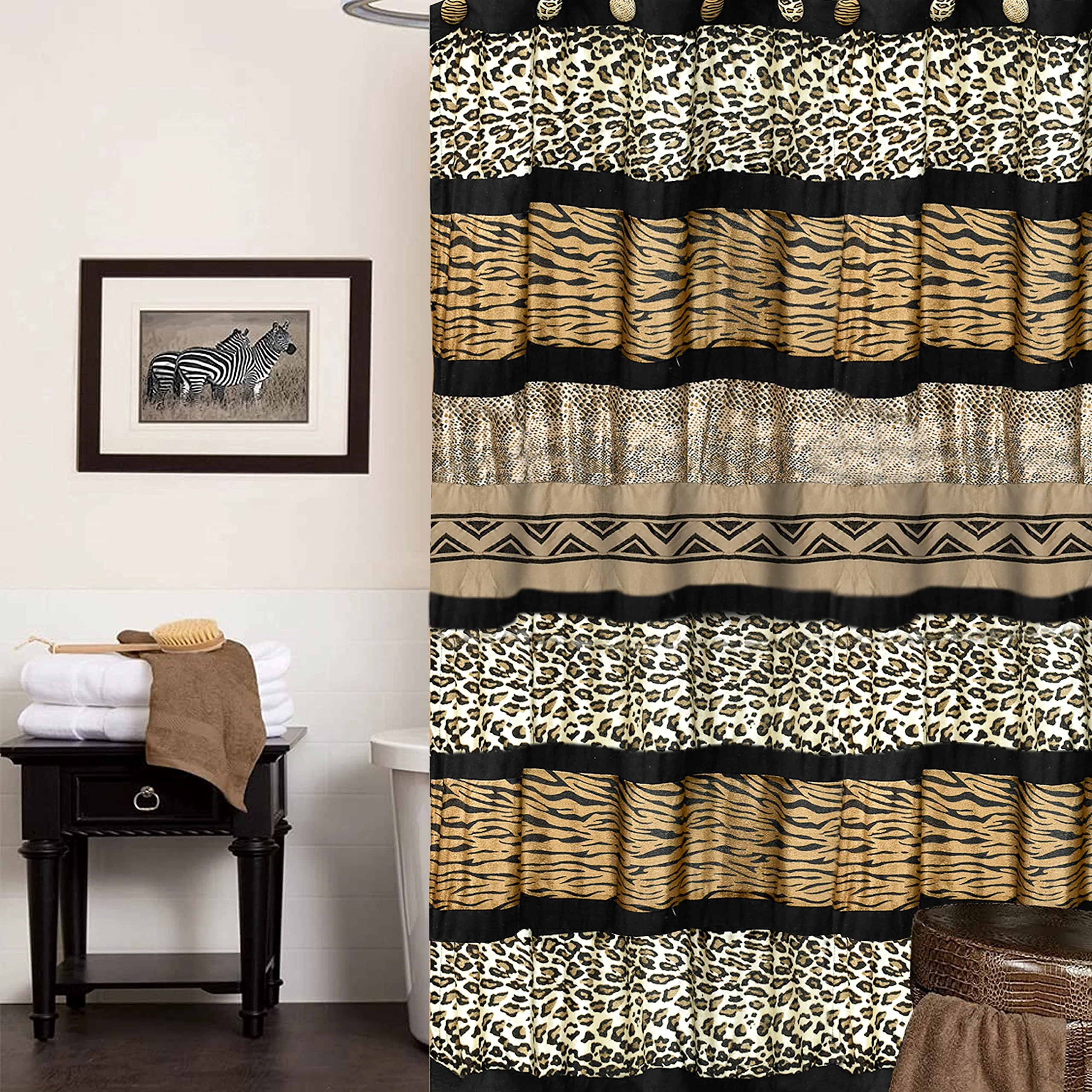 Top-Quality Popular Bath Shower Curtain Jezella Collection Animal Print Enhanced