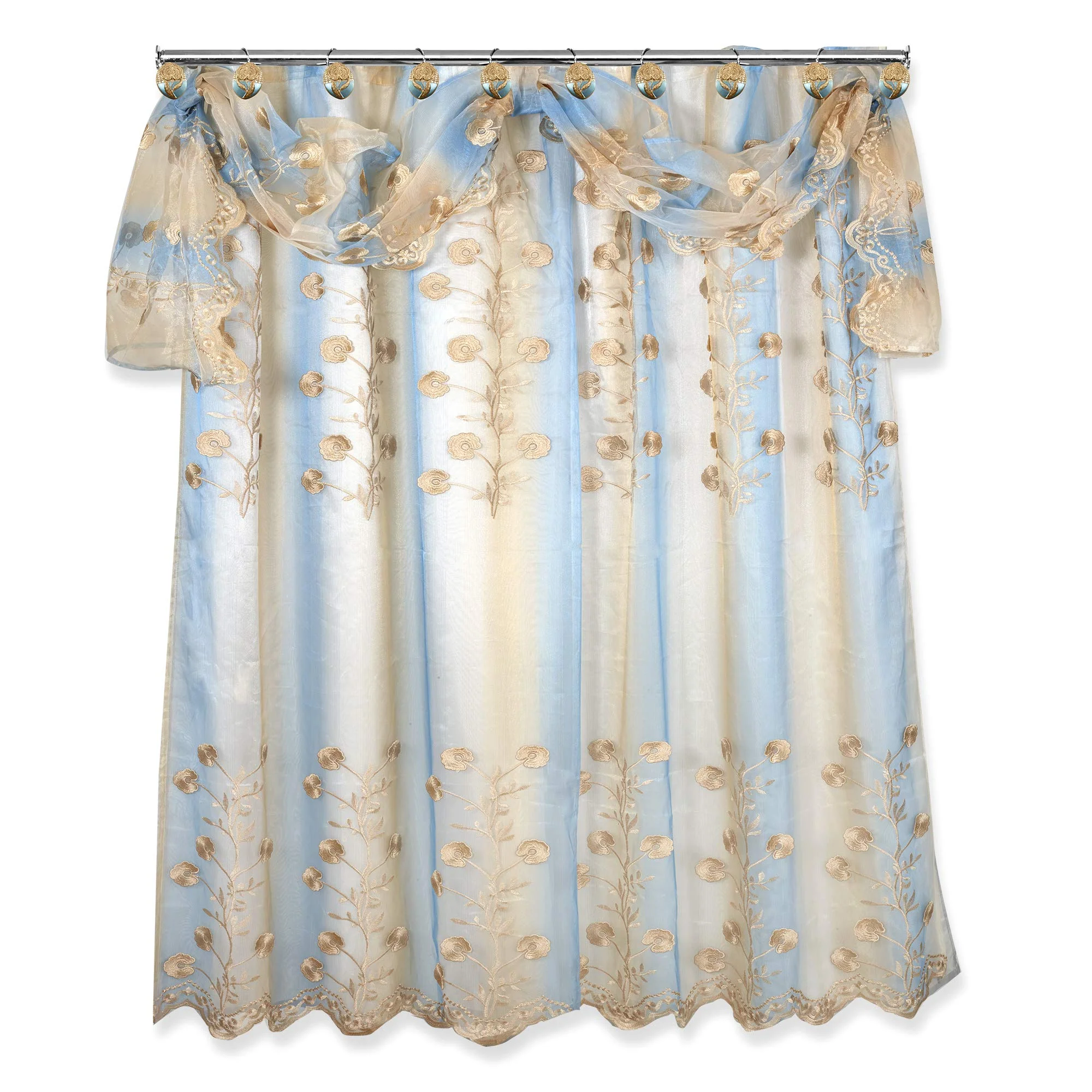 Classic Popular Bath 961669 Ombre Rose Shower Curtain Sheer LACE Blue High-End
