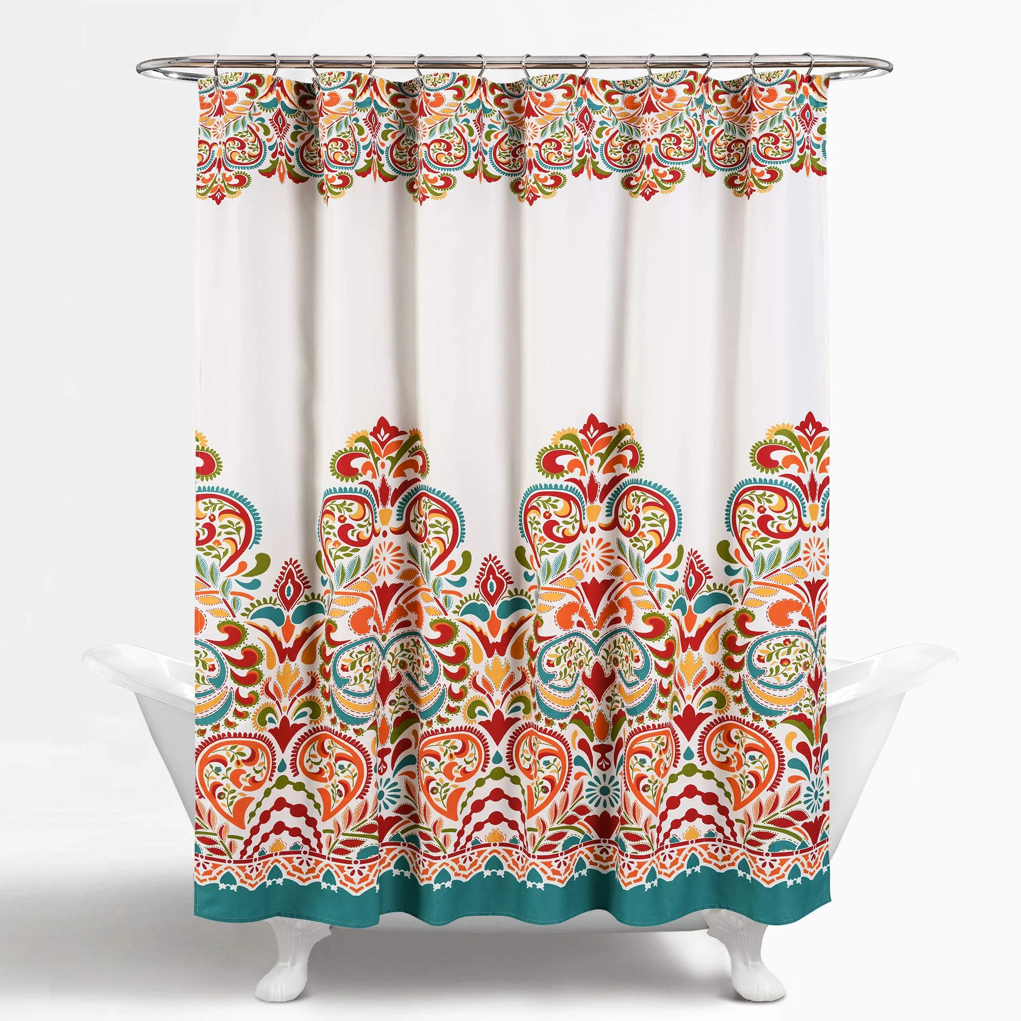 Traditional Lush Decor Clara Shower Curtain Single 72 W x 72 L Turquoise Tangerine - Fabric Shower Curtains for Bathroom - Colorful Bathroom Curtain - Boho… Functional