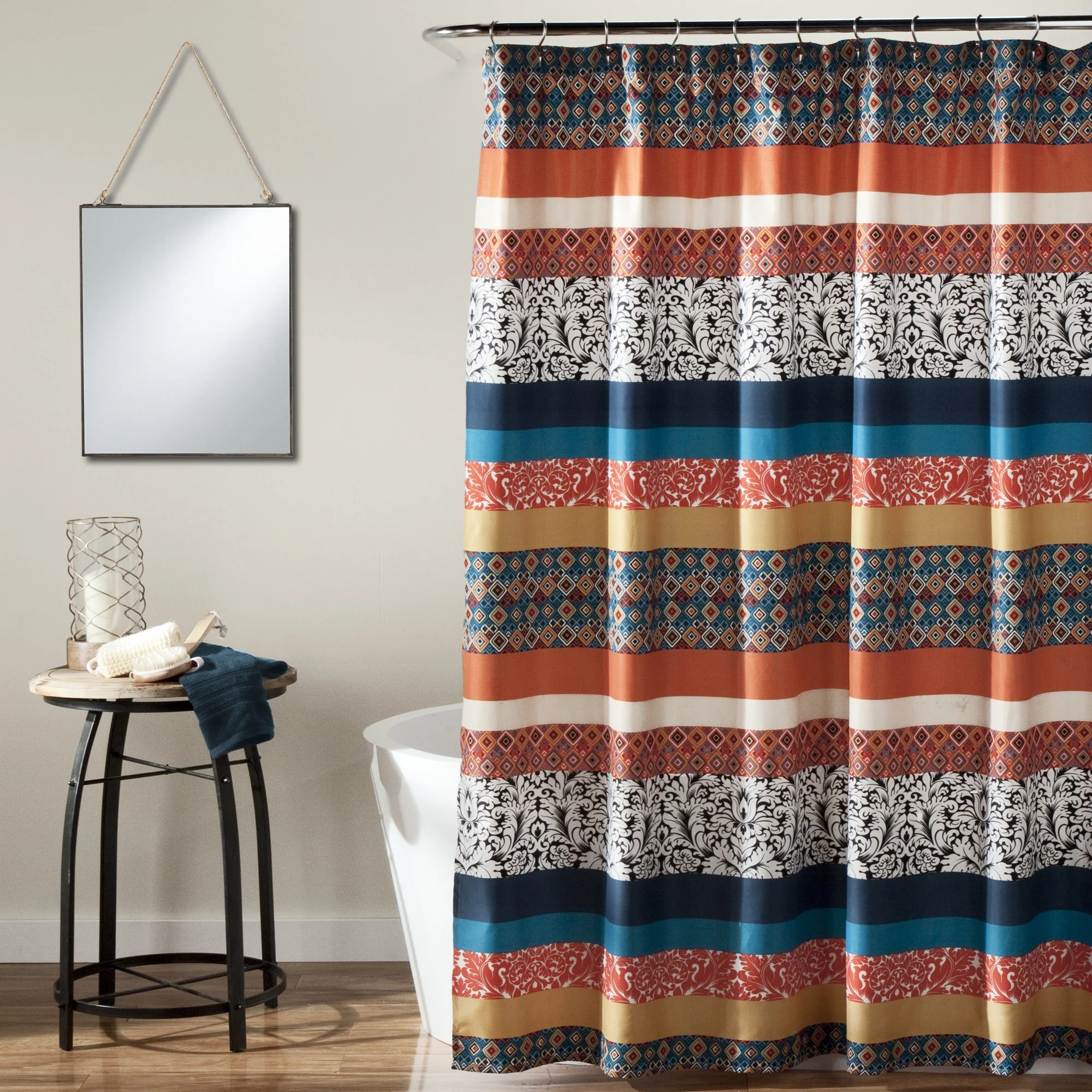 Proven Lush Decor Boho Stripe Shower Curtain Fabric Bathroom Colorful Bohemian Geometric and Floral Design 72 x 72 Turquoise Tangerine Trendy
