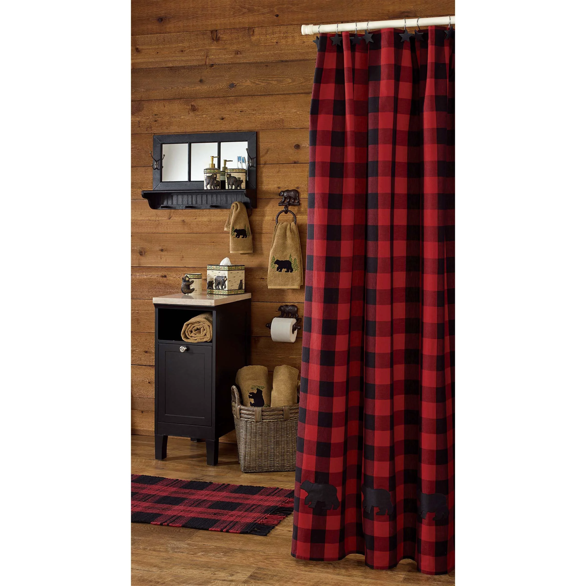 Exclusive Park Designs Buffalo Check Bear Applique Shower Curtain Efficient