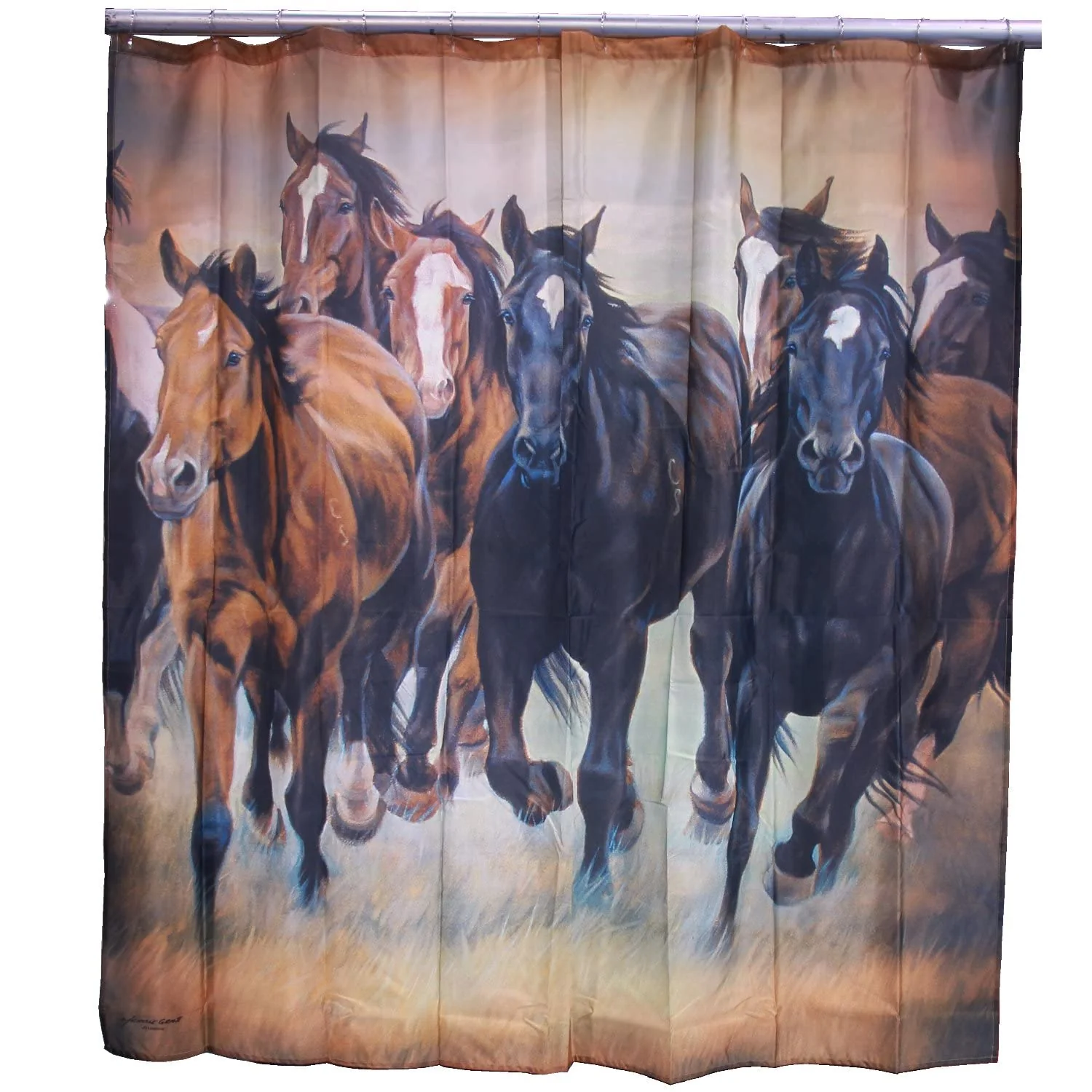 Long-Lasting De Leon Collections Western Running Horse Wild Mustang Herd Farmhouse Country Themed Decorative 72 Shower Curtain Stylish