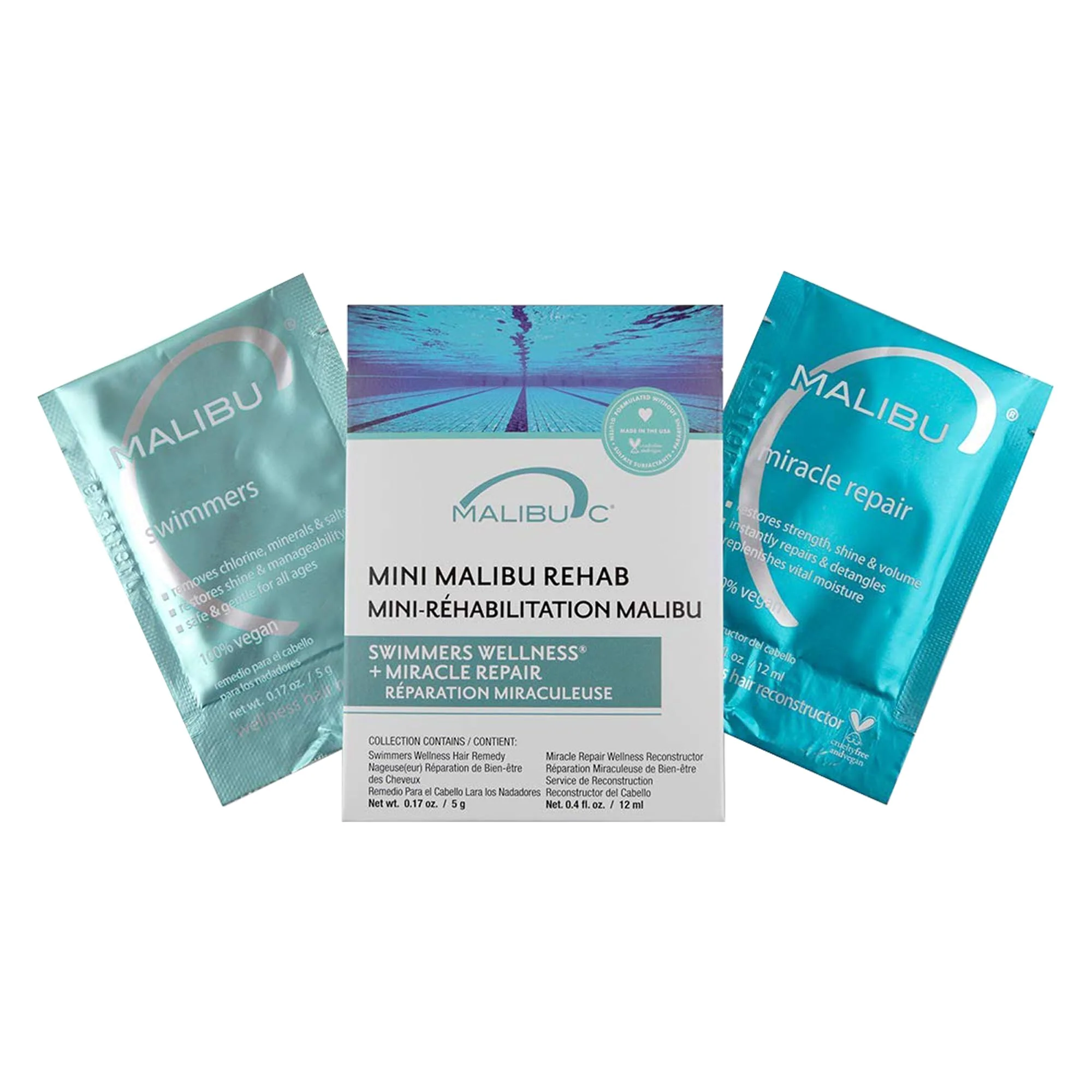 Lightweight Malibu C Mini Malibu Rehab Swimmers Wellness - Contains 2 Hair Remedy Packets - Discoloration Correcting Hair Care for Swimmers to Restore Shine Stylish