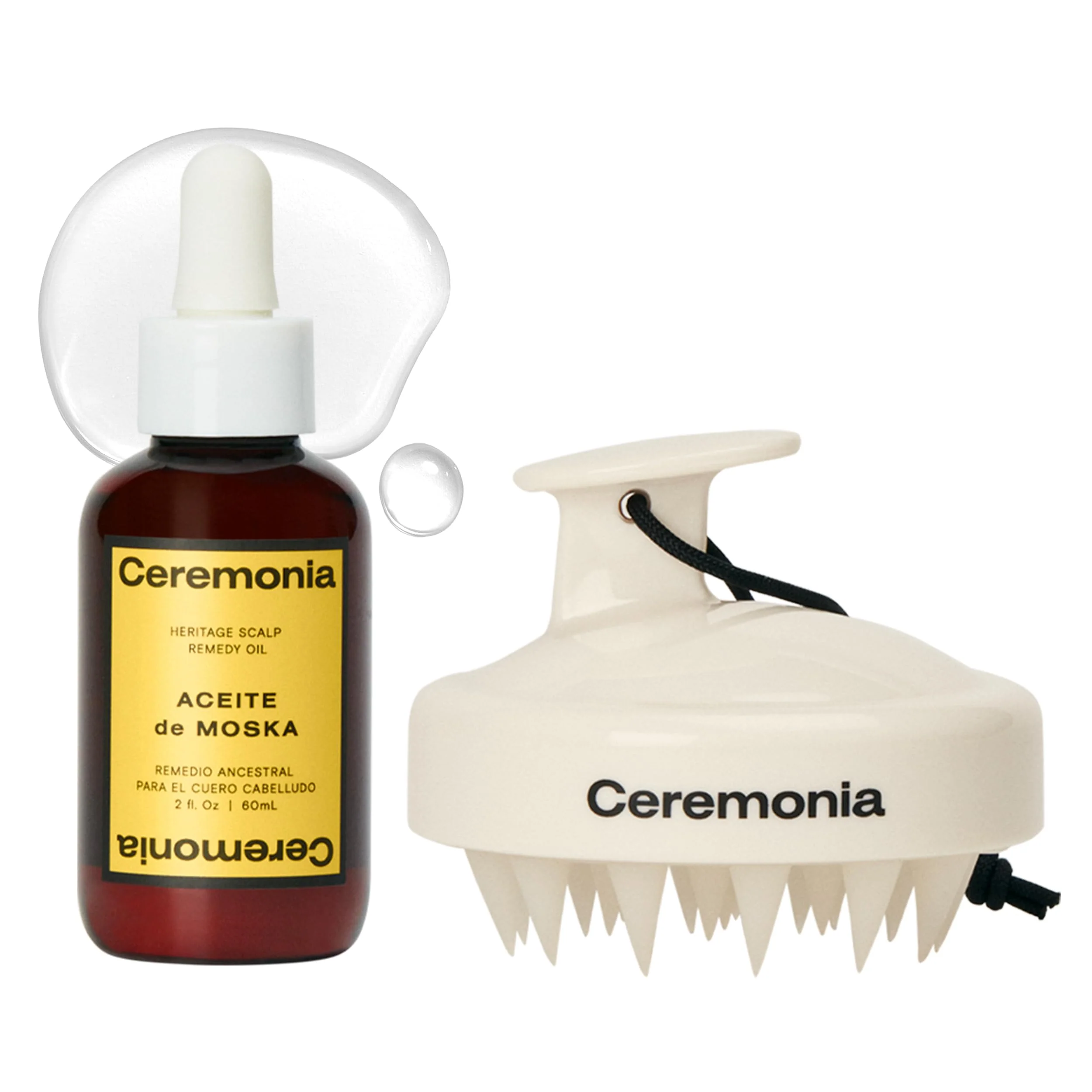 Green Ceremonia Scalp Power-Duo Aceite de Moska Scalp Masajeador Aloe Vera Babassu Castor 2 Fl Oz 60 mL Premium