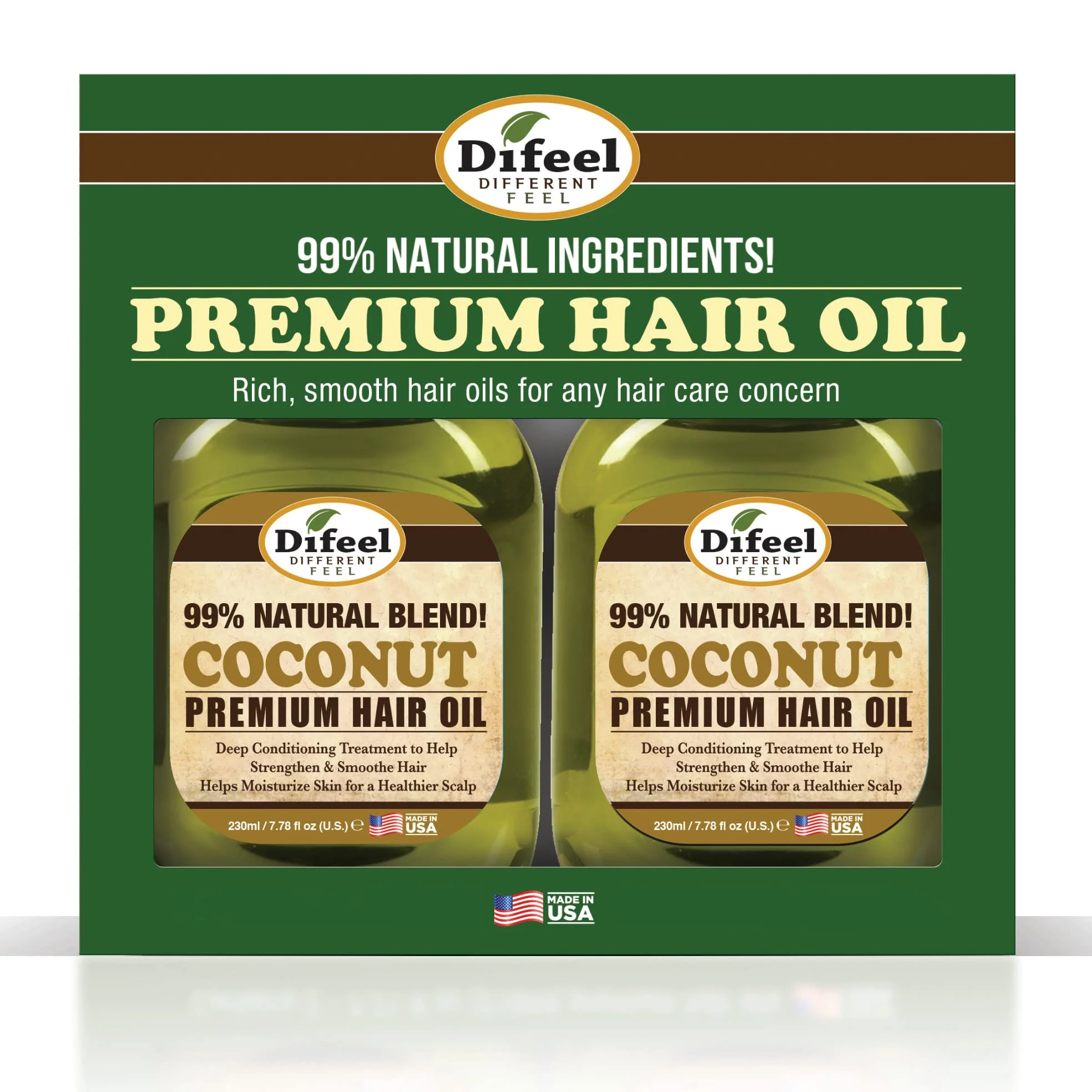 Healthy Difeel Premium Natural Hair Oil - Coconut Oil 7.1 oz. - Deluxe 2-PC Gift Set Carefully Designed