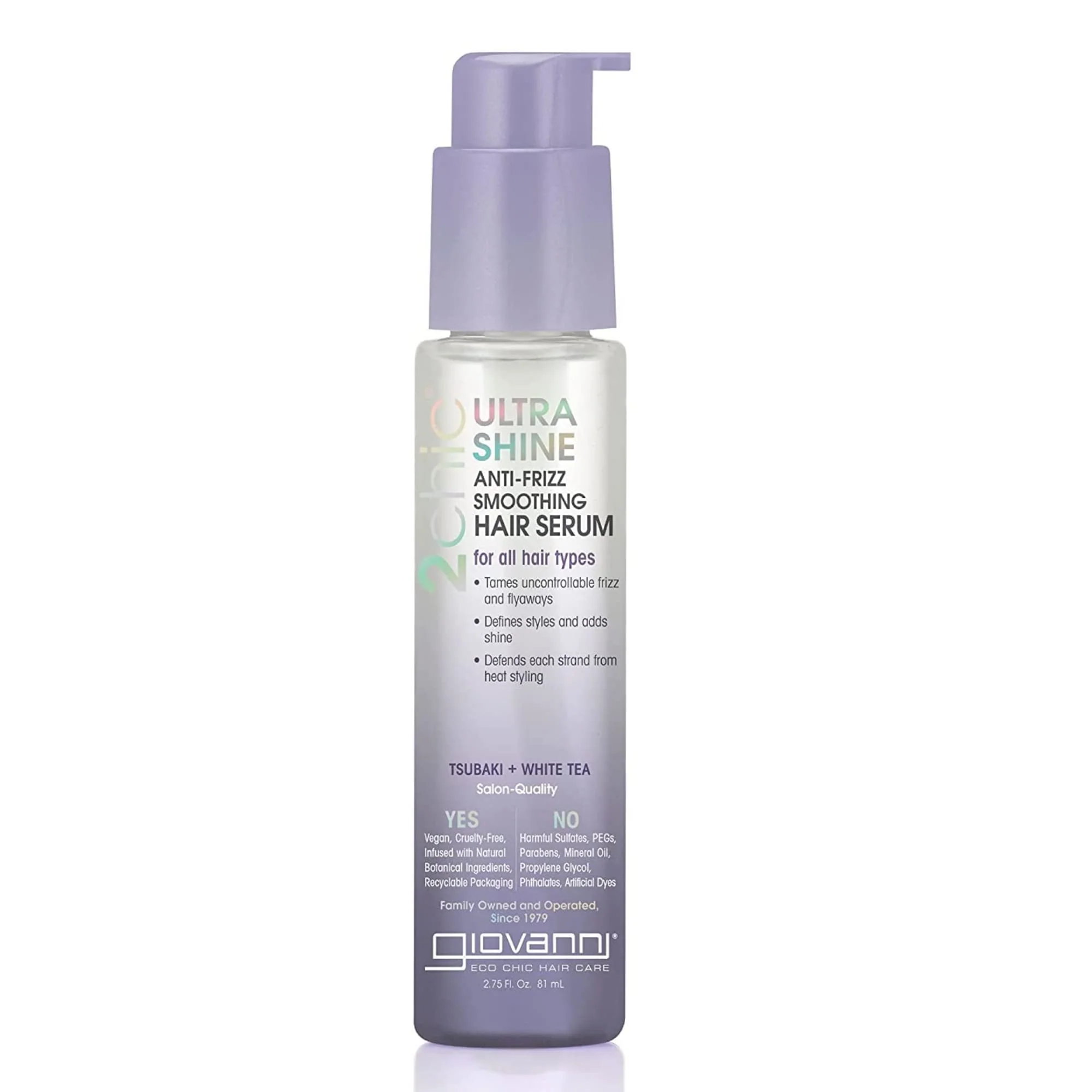 Versatile Giovanni 2chic Ultra-Shine Anti-Frizz Smoothing Hair Serum 2.75 oz - All Hair Types Dual Taming Complex of Tsubaki Seed Oil White Tea Detangles Excellent