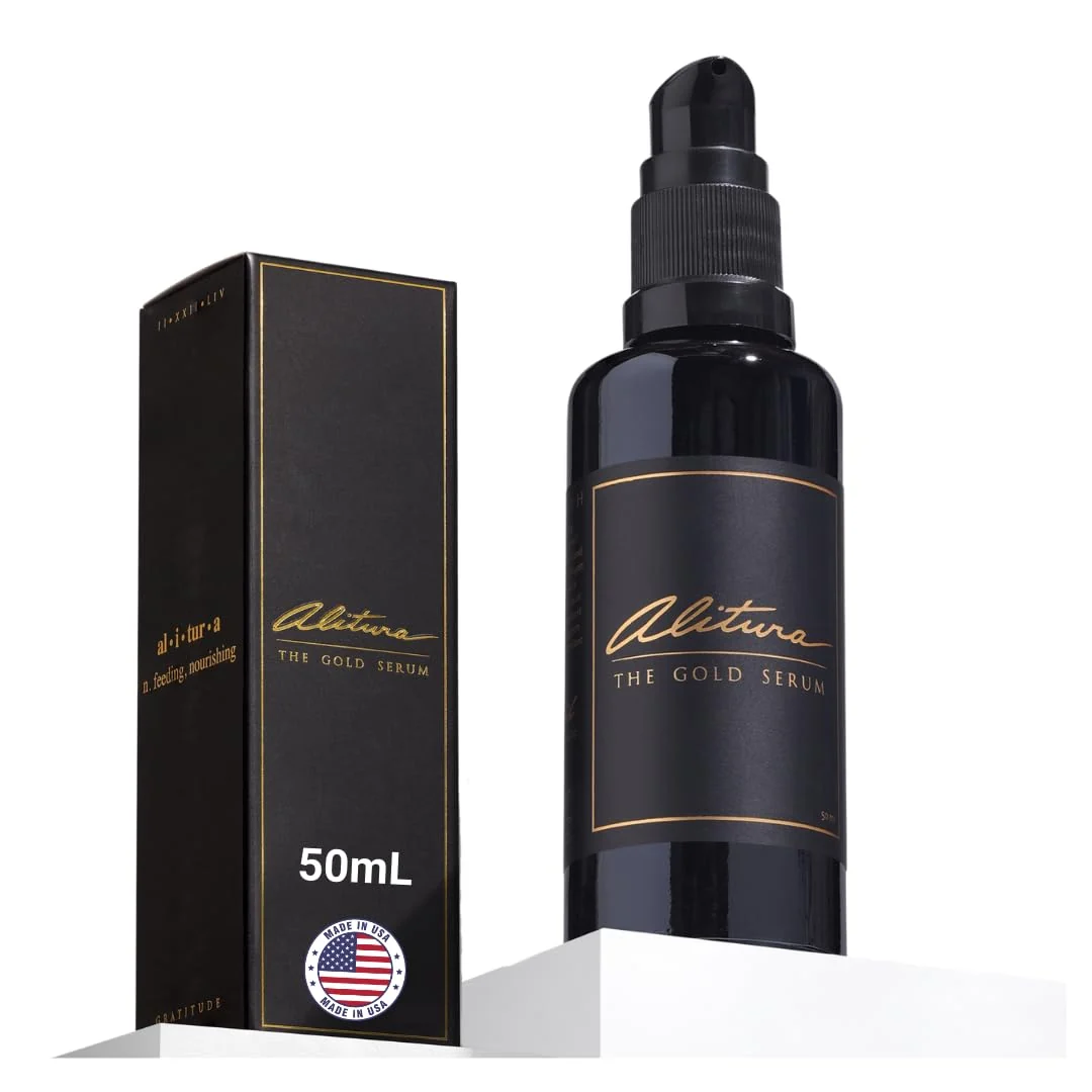 Unique Alitura Anti-Aging Peptide Collagen Gold Serum for Face - with Vitamin A CoQ10 Astaxanthin - Korean-Inspired Hydrating Serum for Wrinkles World-Class