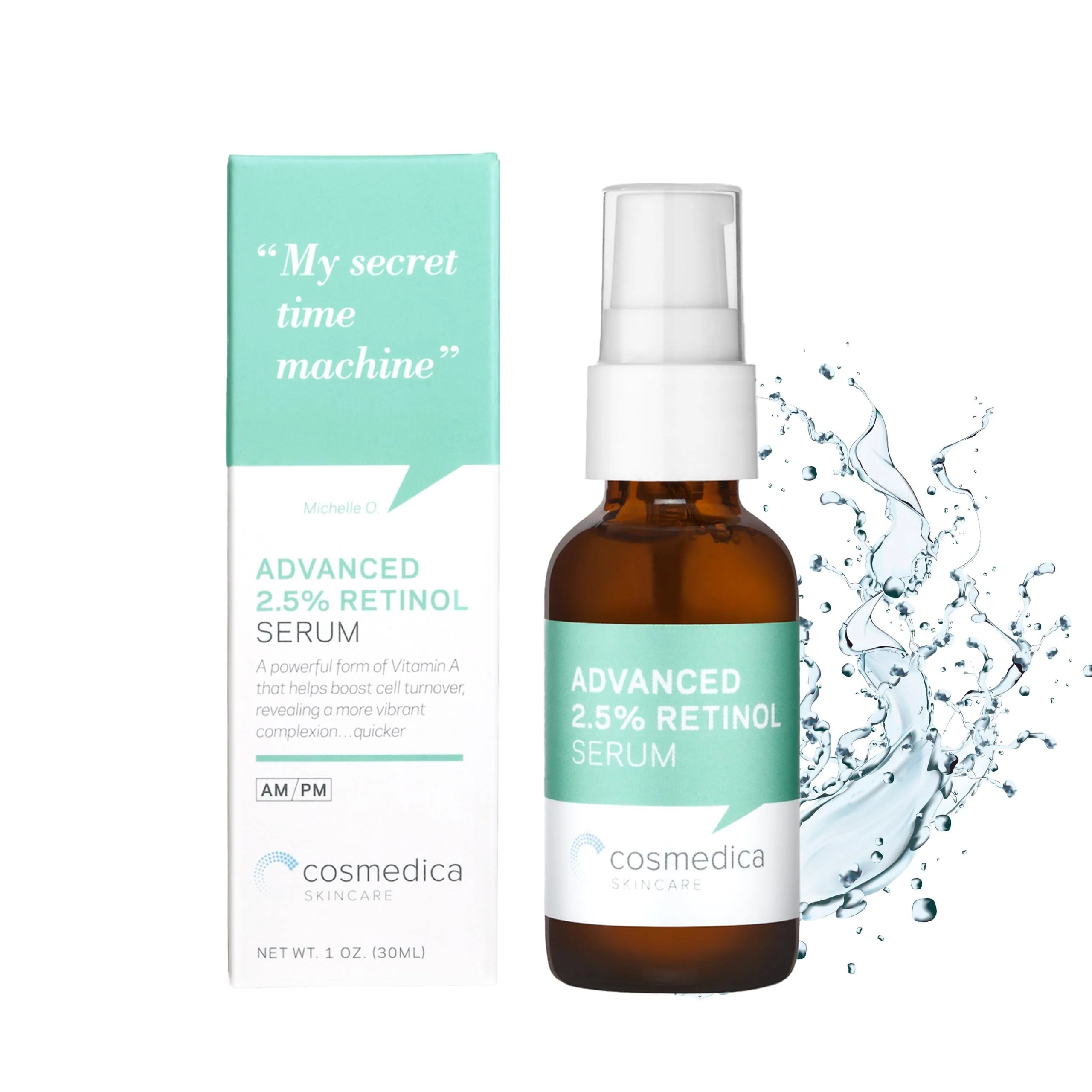 Modern Cosmedica Skincare's Advanced 2.5 Retinol Serum w Green Tea Hyaluronic Acid Vit E - Anti-Aging Skin Revitalizing Hydrating Serum for Fine Dependable