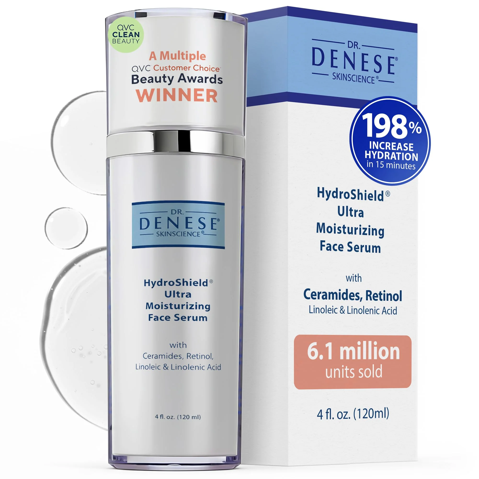 Dr. Denese SkinScience HydroShield Ultra Moisturizing Face Serum 4 oz - Retinol Ceramide Formula for Deep Moisture Smooth Radiant Skin Fine Line Functional