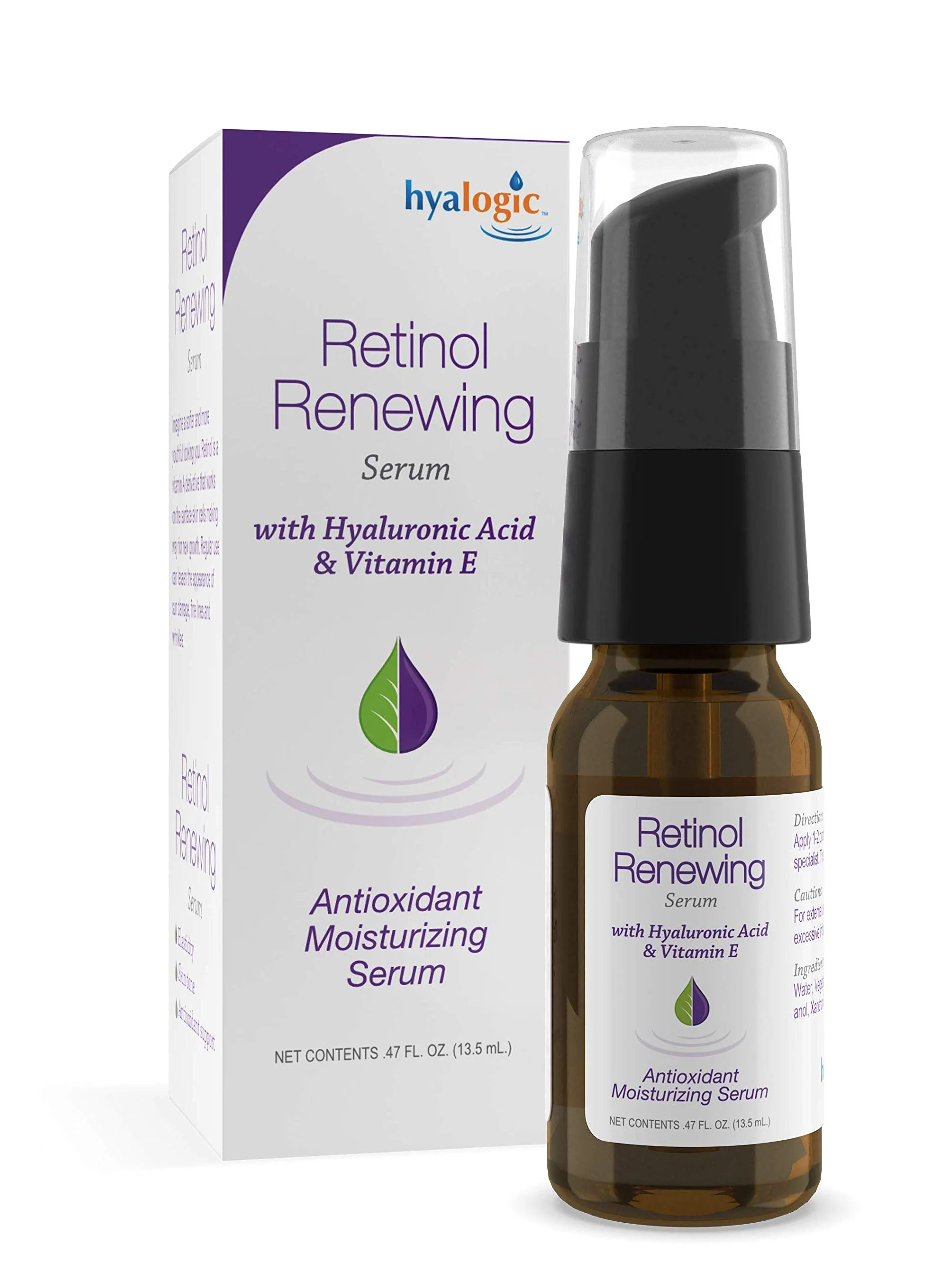 Long-Lasting Hyalogic Retinol Serum- Skin Renewal Wrinkle Repair Face Serum with Hyaluronic Acid Vitamin A - For Clearer Radiant Looking Skin .47 fl oz. Recyclable