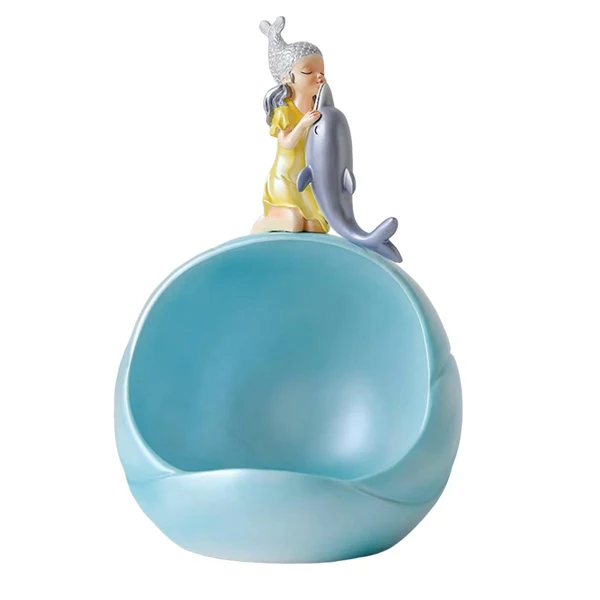Carefully Designed Maxbell Girl Dolphin Storage Bowl Statue Container for Living Room Decor Green Luxury