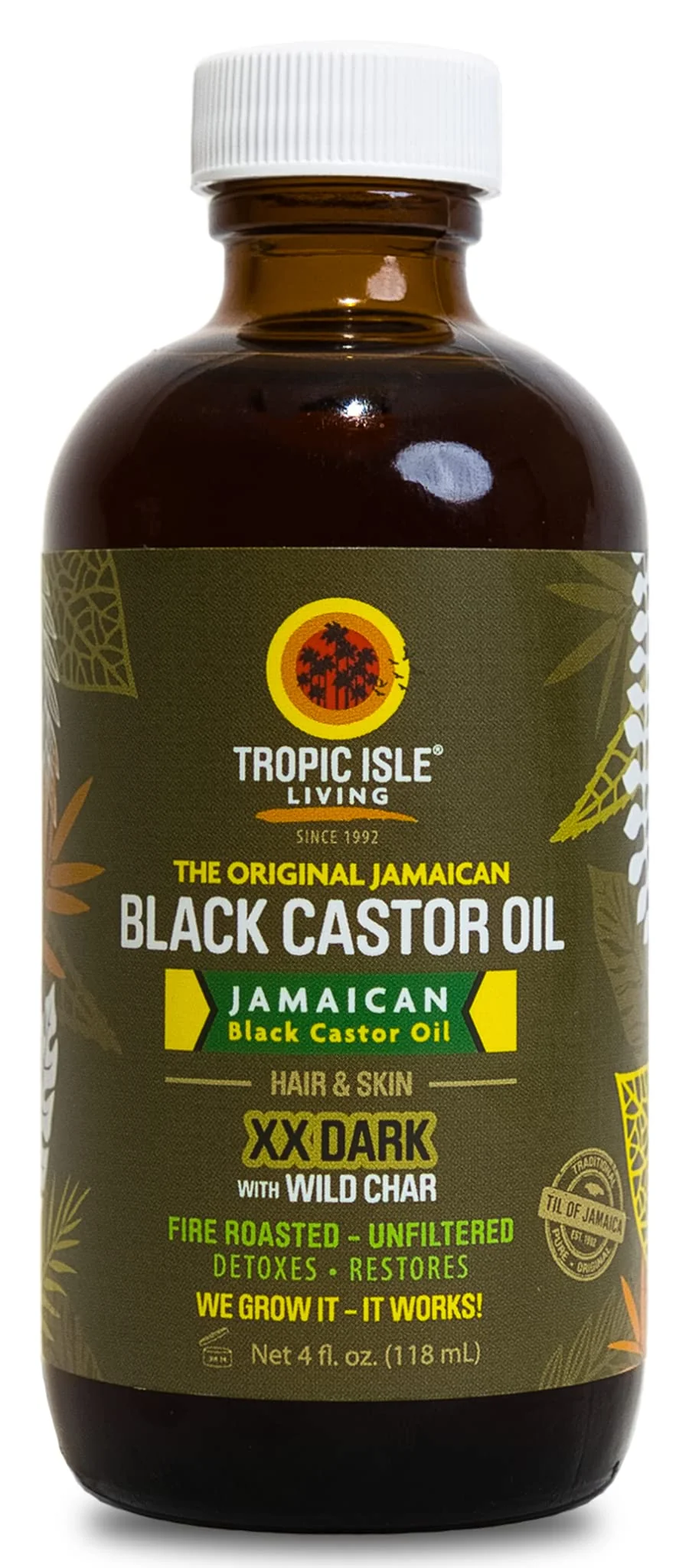 Solid Tropic Isle Living Jamaican Black Castor Oil XX Dark 4 oz - Conditioning Blend for Hair and Scalp Care with a Rich Finish Pure