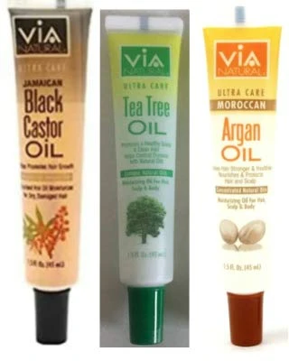 Professional VIA NATURAL Ultra Care Jamaican Black Castor Oil Excellent Hot Oil Mositurizer Tea Tree Argan Oil For Hair Scalp Body Bundle 1.5 fl.oz Each Optimized