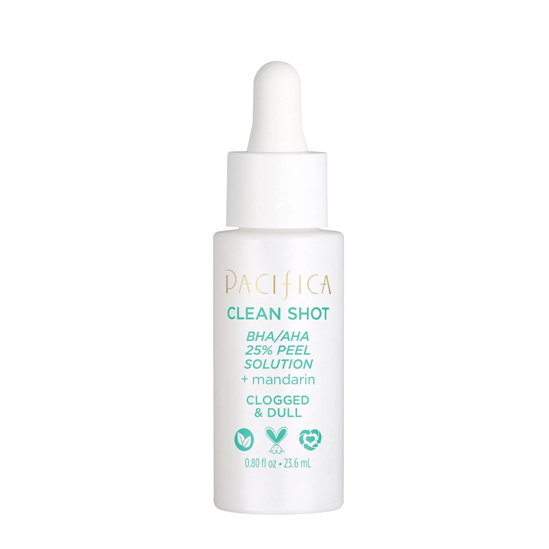 Durable Face Serum by Pacifica - Clean Shot AHA-BHA 25 Peel Solution with Glycolic Salicylic Acid - Exfoliating Facial Peel with Willow Bark Turmeric Green