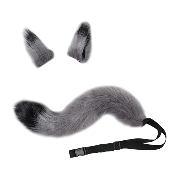 Secure Maxbell Faux Fur Wolf Ears Tail Cosplay Set Furry for Party Adults Children Gray Smart