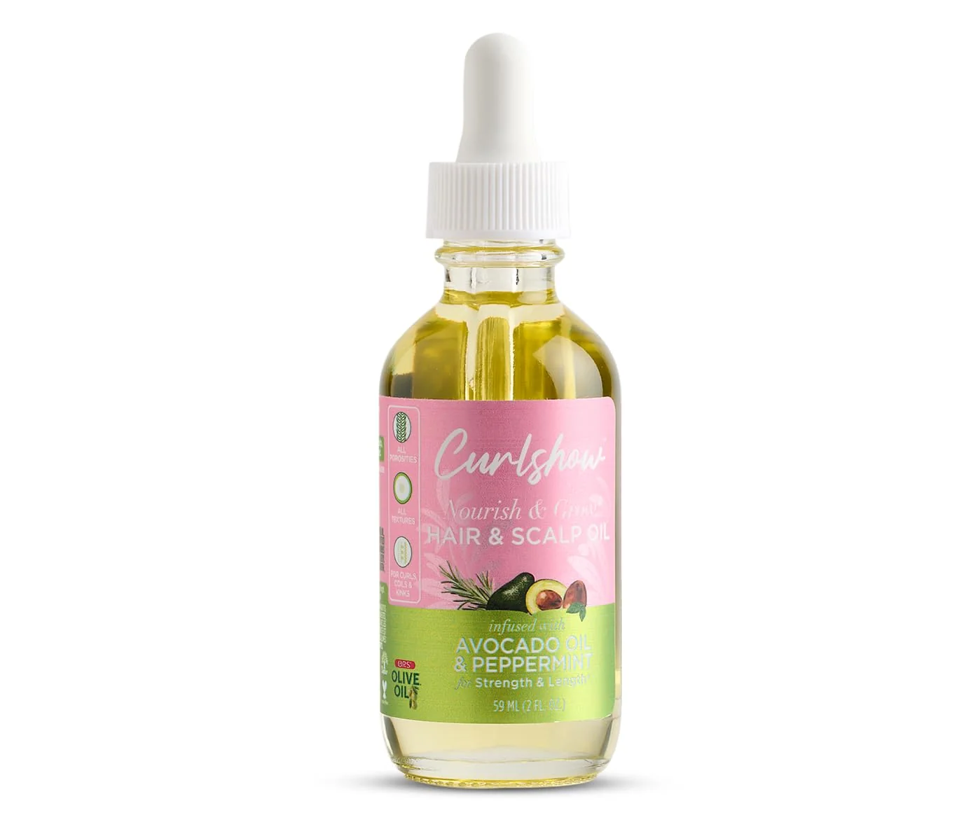 Certified ORS Curlshow Nourish Grow Hair Scalp Oil with Avocado Oil Peppermint for Strength Length 2 Ounces High-End