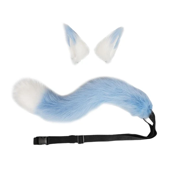 Functional Maxbell Faux Fur Wolf Ears Tail Cosplay Set Furry for Party Adults Children Blue Carefully Designed