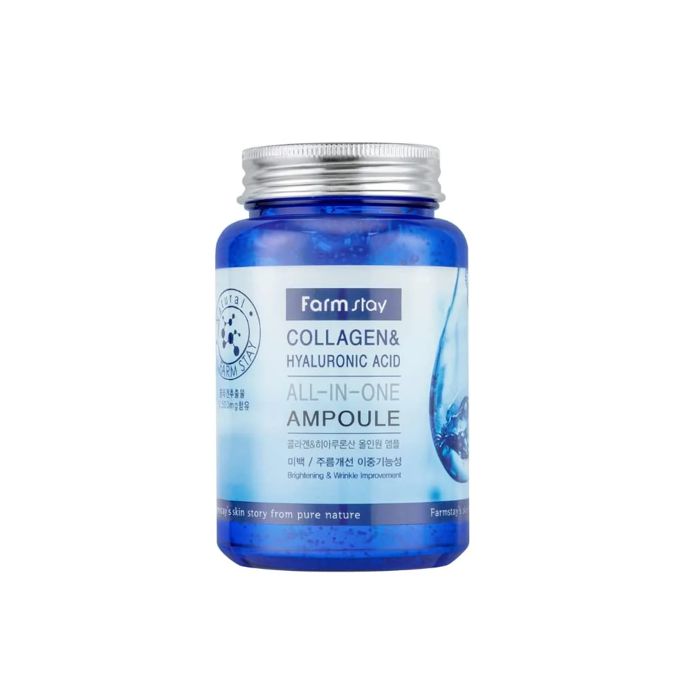 Healthy Farmstay Collagen and Hyaluronic Acid All-in-One Ampoule - Face Serum Reduces Fine Lines and Wrinkles - Serum for Face with Marine Collagen - 8.45 oz Smooth