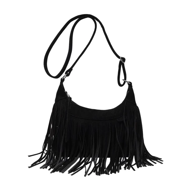 Trendy Maxbell Shoulder Handbag Tassel Purse Fashion Adjustable Strap Satchel Modern Black Smooth