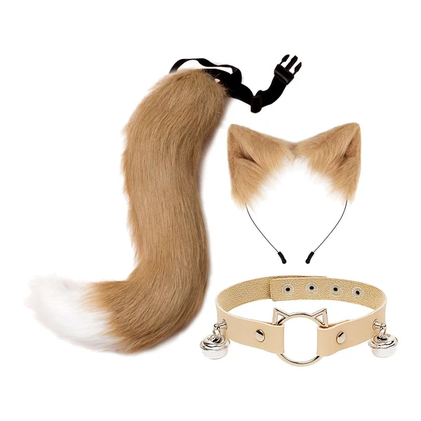 Genuine Maxbell Faux Fur Cat Ears and Tail Set Costume Fancy Dress Gift for Stage Shows Khaki Fashionable