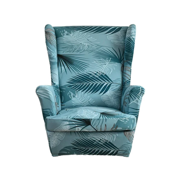 Contemporary Maxbell Nonslip Wingback Chair Cover Elastic Modern Polyester Printed for Bedroom Blue Eco-Friendly