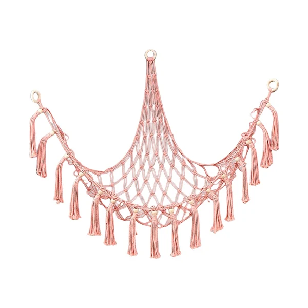 Clean Stuffed Animal Hammock Plush Net Toy Macrame Tassel Decorative Home Display Pink Convenient