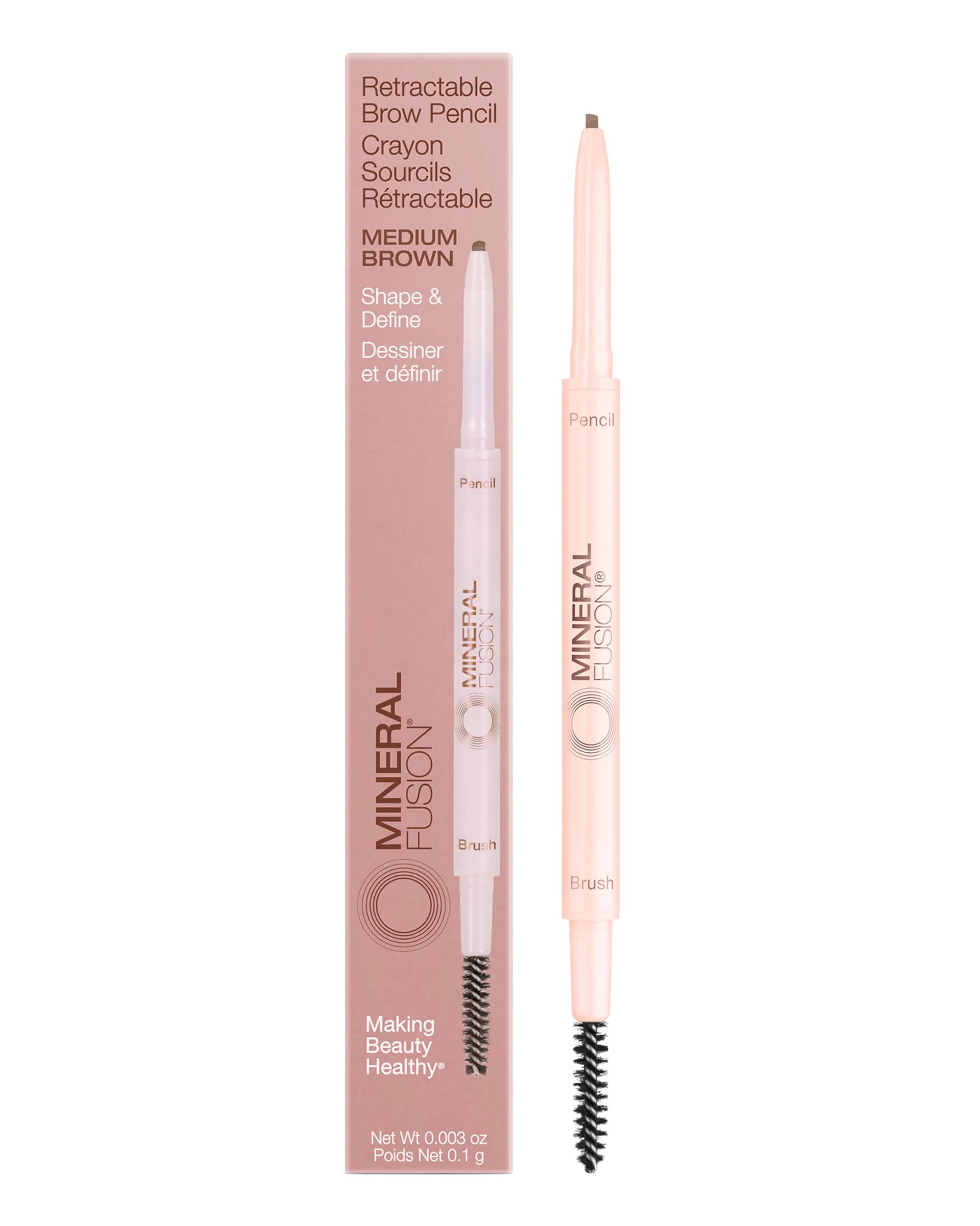 Secure Mineral Fusion Retractable Brow Pencil Medium Brown - TZR 2025 Beauty Heroes Award Winner - Shape Define Eyebrow with Blending Spoolie Brush… Smart